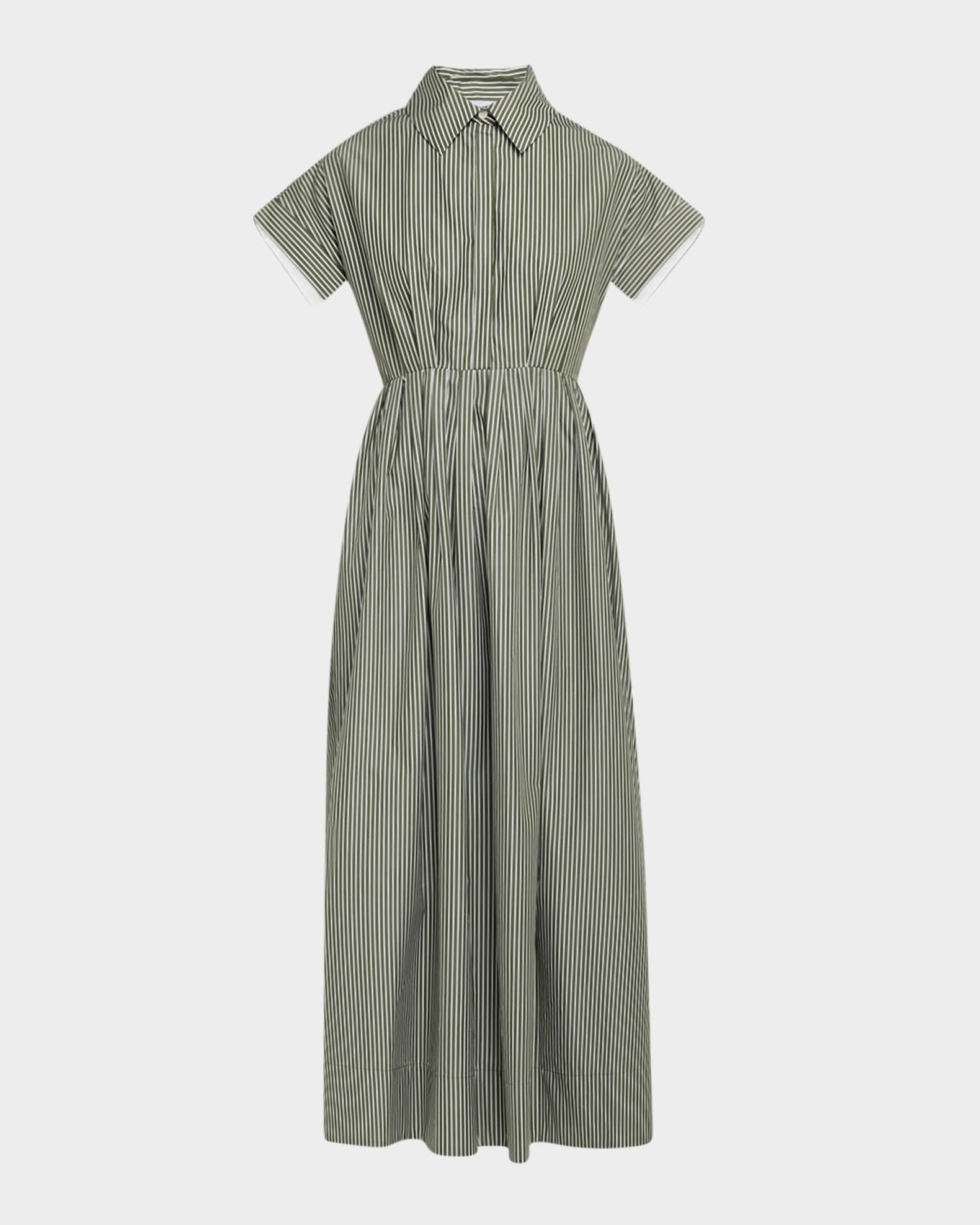 Striped Short-Sleeve Pleated Midi Shirtdress 0