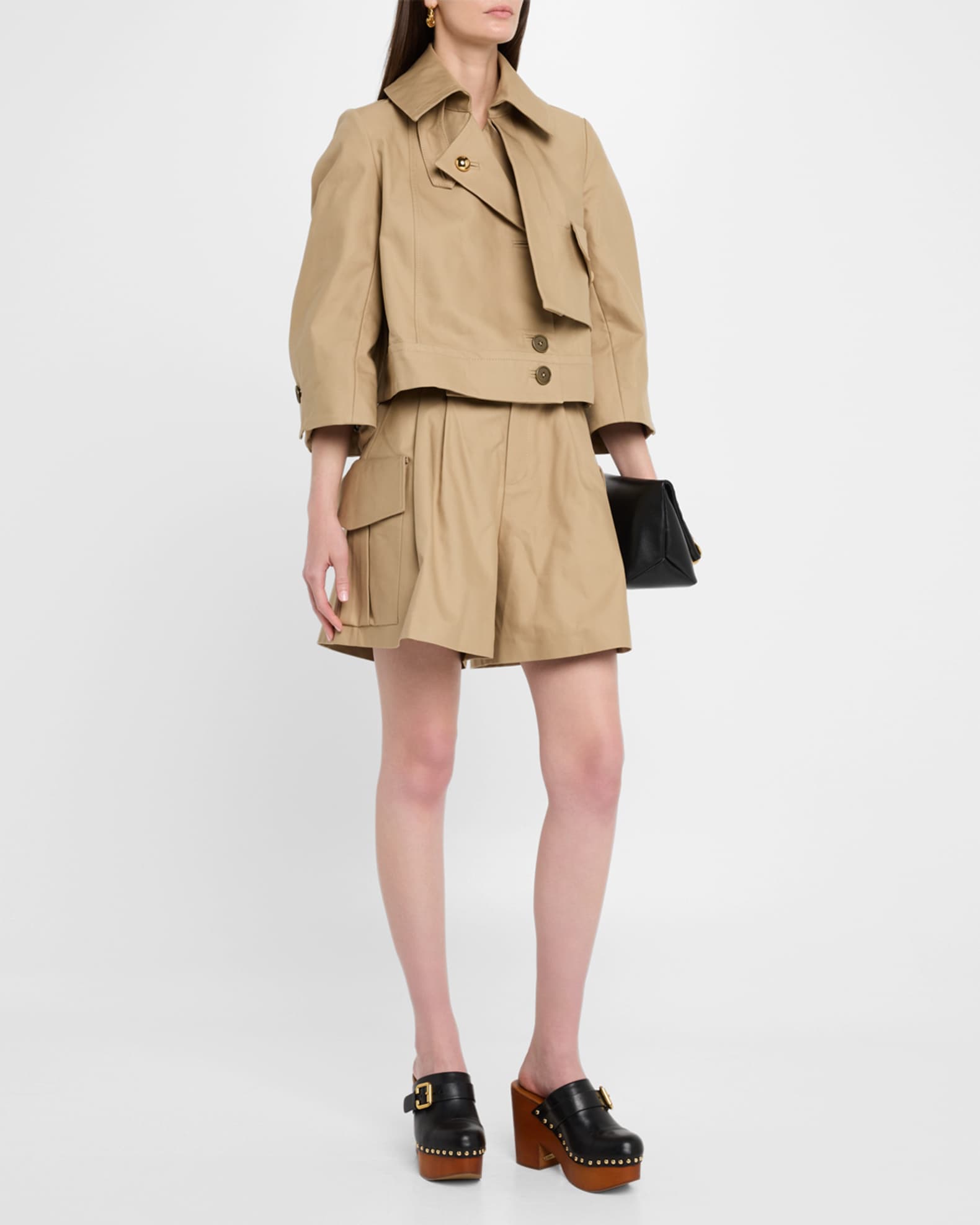 High-Rise Pleated Cargo Shorts 1
