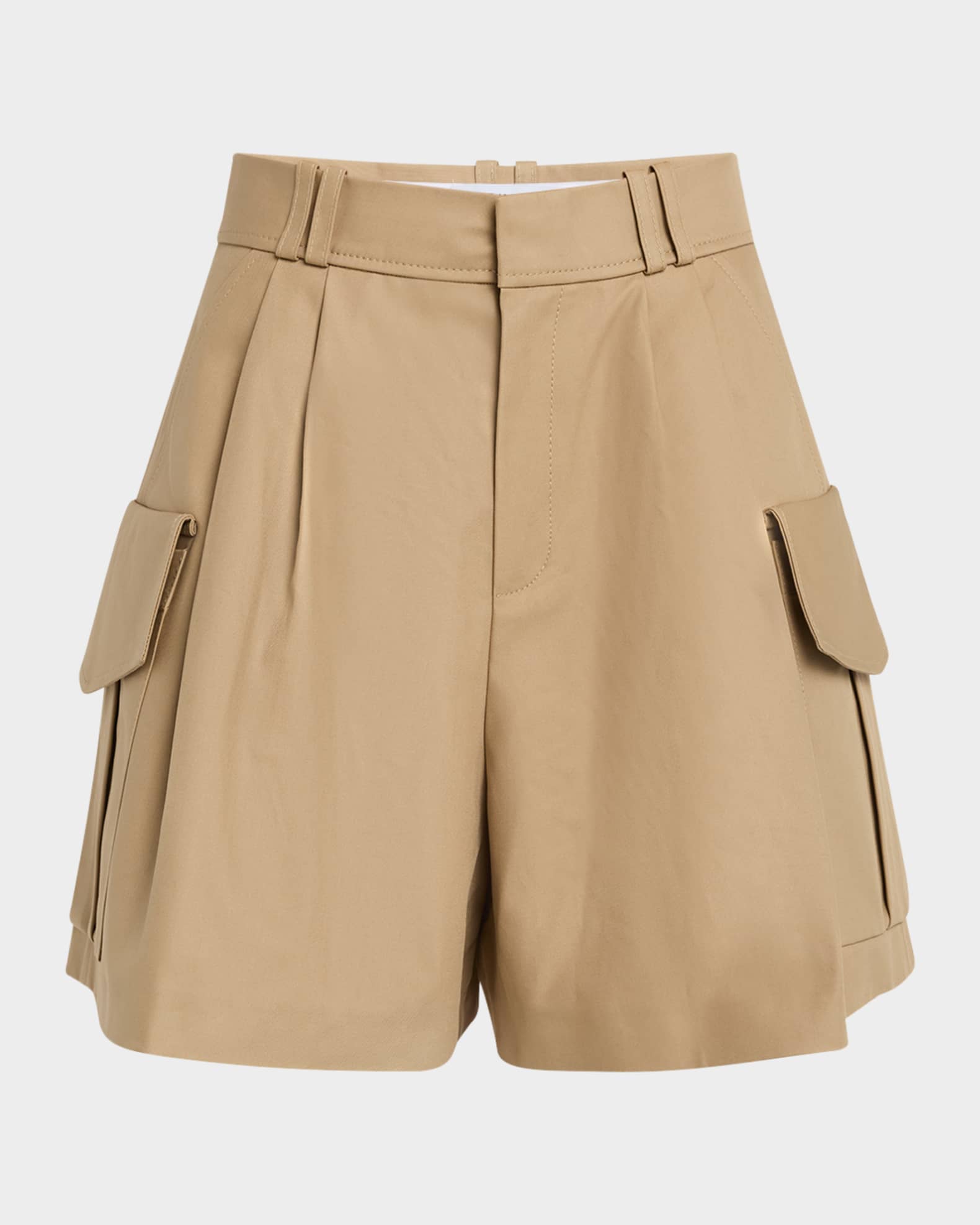 High-Rise Pleated Cargo Shorts 0