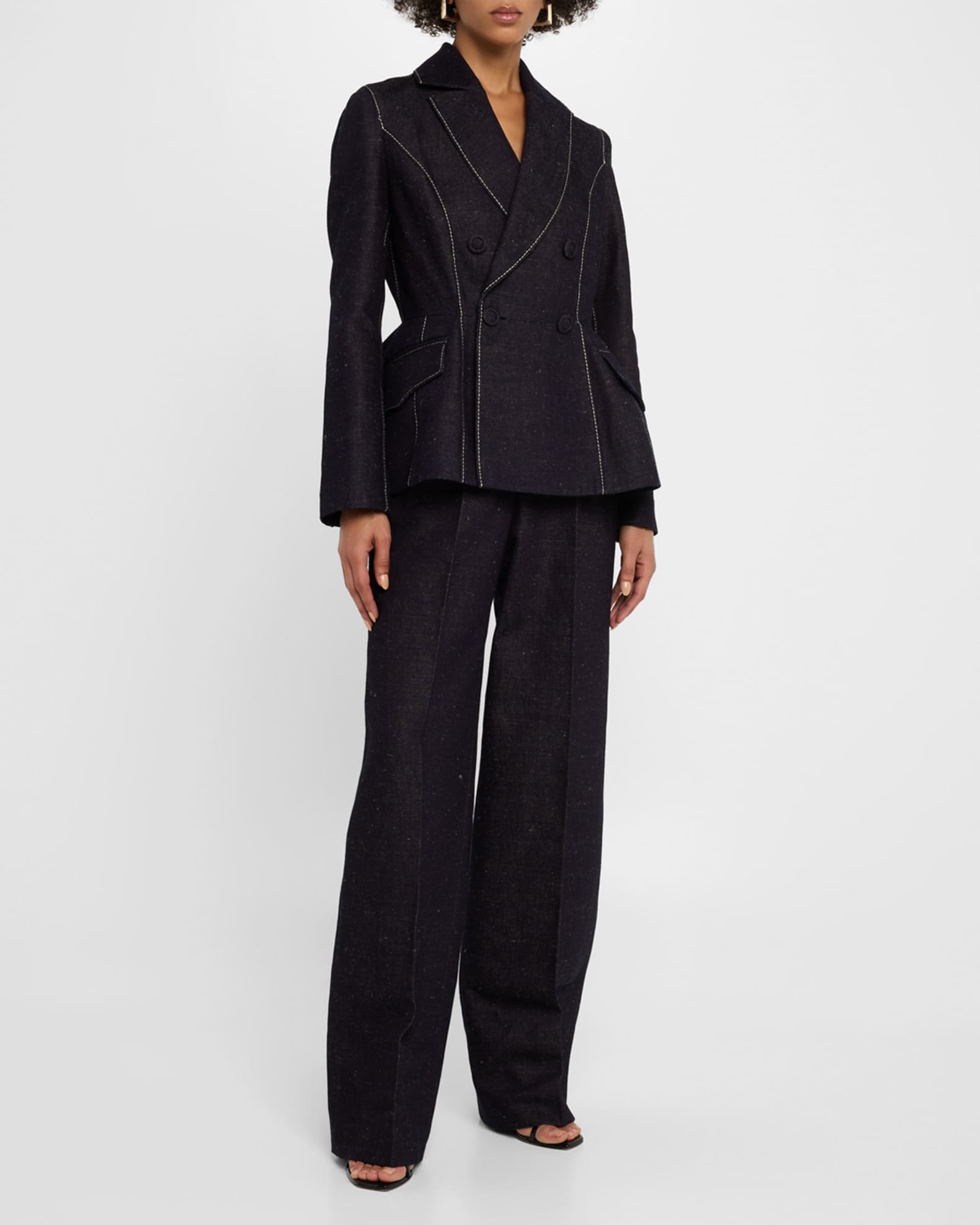 Pleated Wide-Leg Denim Pants 1