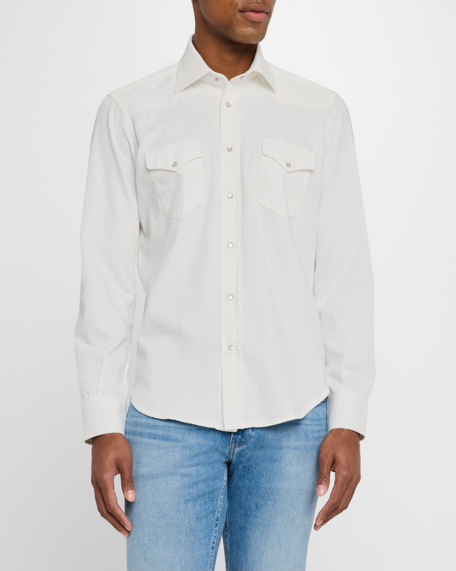 Sartorio Men's White Denim Western Shirt | Neiman Marcus