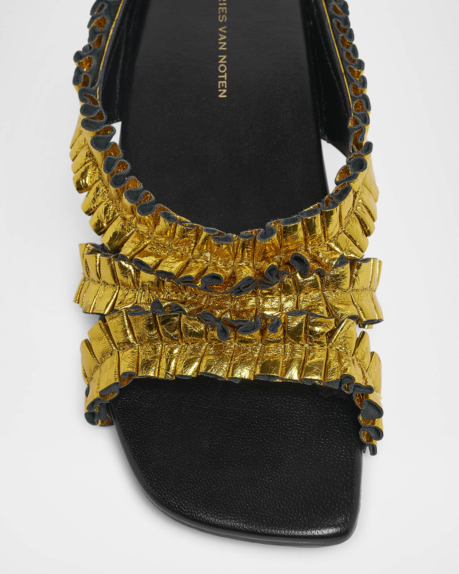 【DRIES VAN NOTEN】Ruffled leather sandals レザー サンダル DRIES VAN NOTEN 65mm Ruffled Sandals | Black | FARFETCH