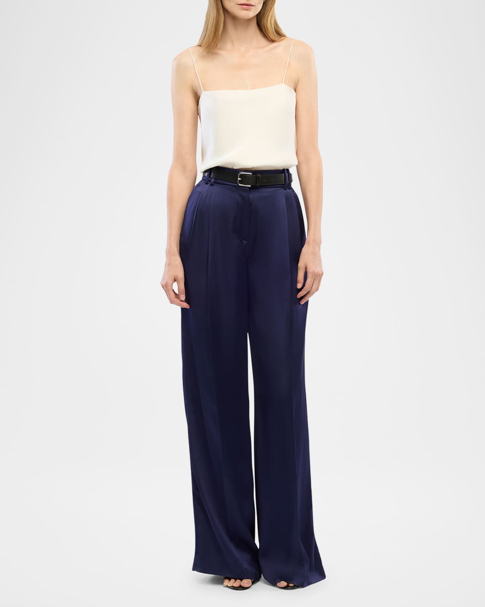 Double-Pleated Satin Wide-Leg Trousers 1