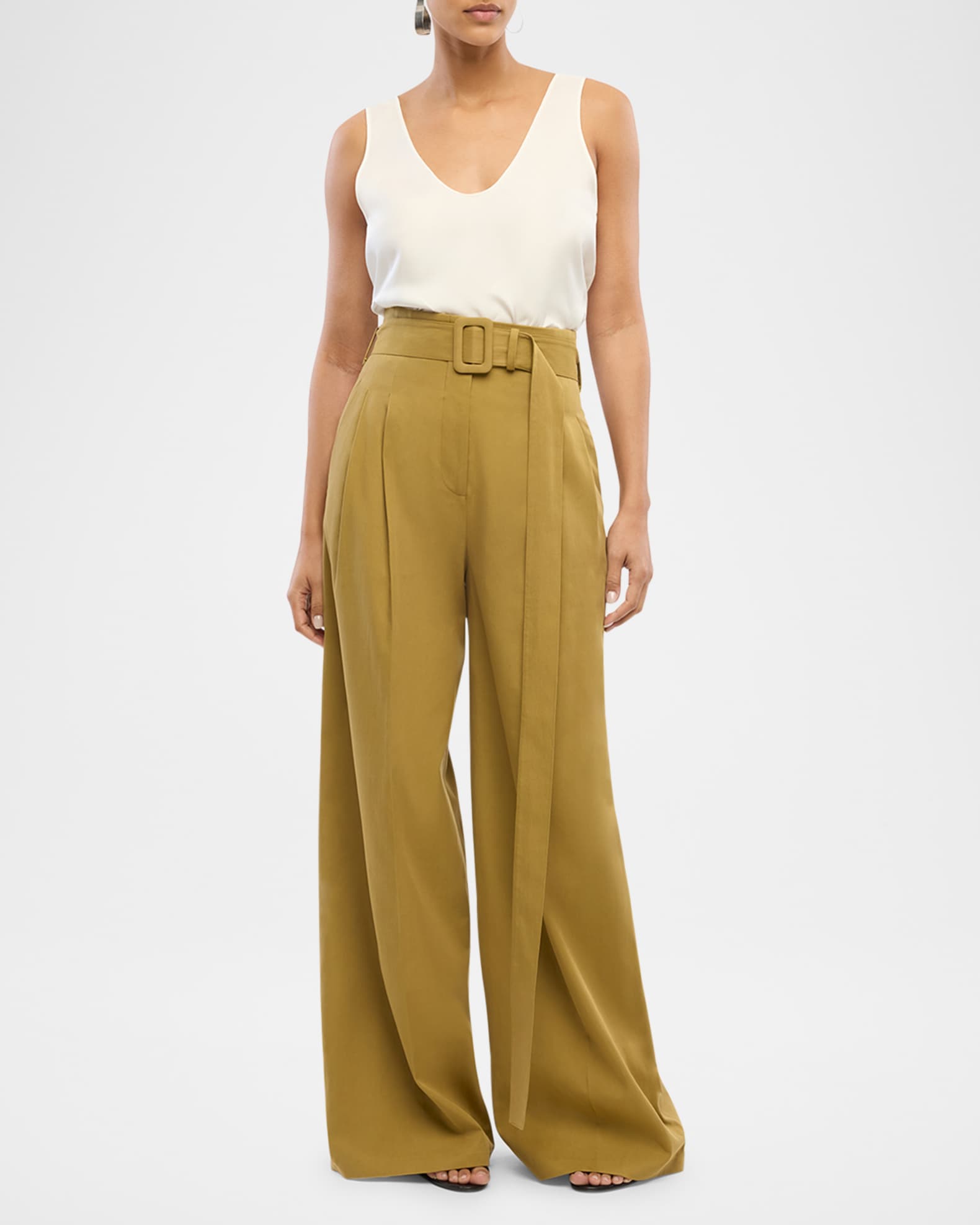 Belted Wide-Leg Tab-Hem Trousers 1