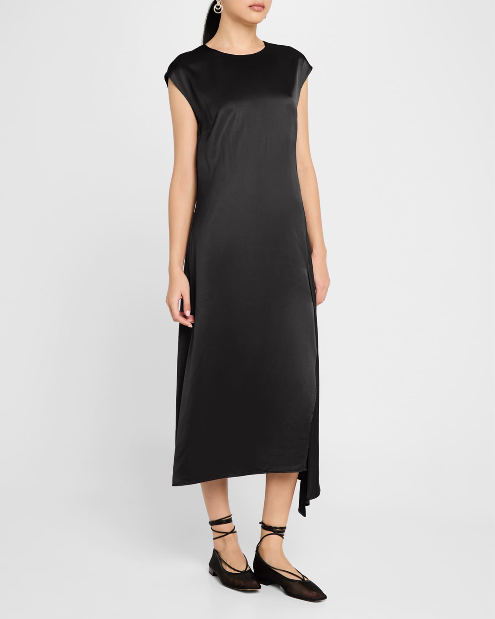 Peserico Draped Side-Slit Midi Shift Dress | Neiman Marcus