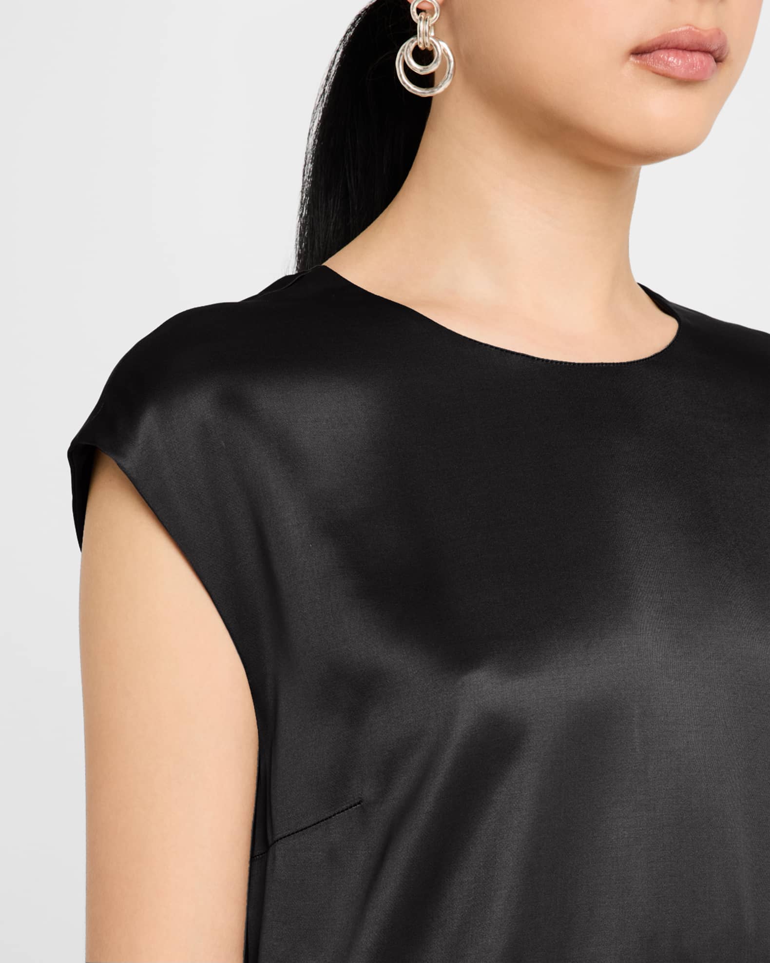 ワンピース PESERICO Women Mid Skirts S0266601979 305 Black Peserico Draped Side-Slit Midi Shift Dress | Neiman Marcus