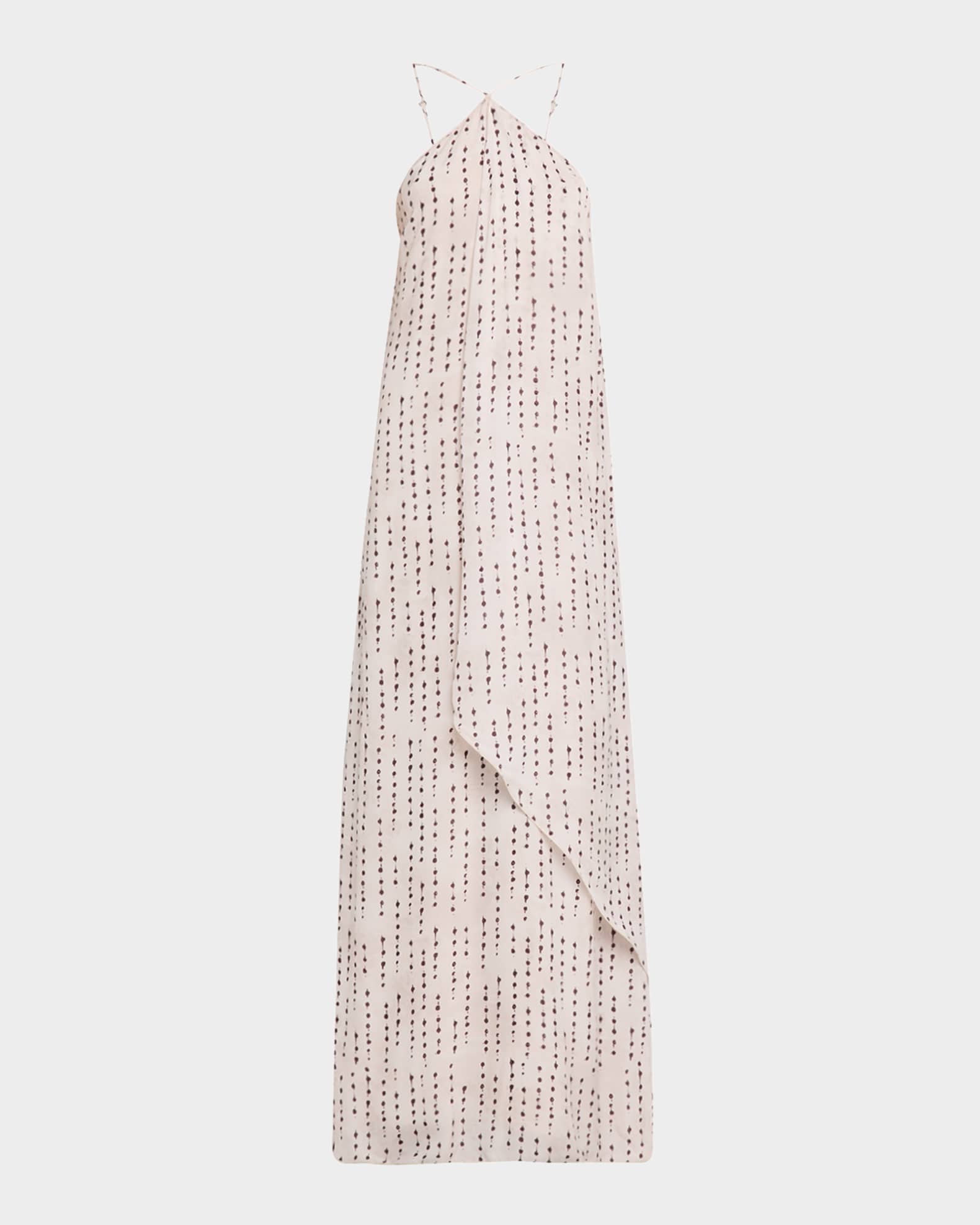 Draped Dot-Print Halter Maxi Dress 0