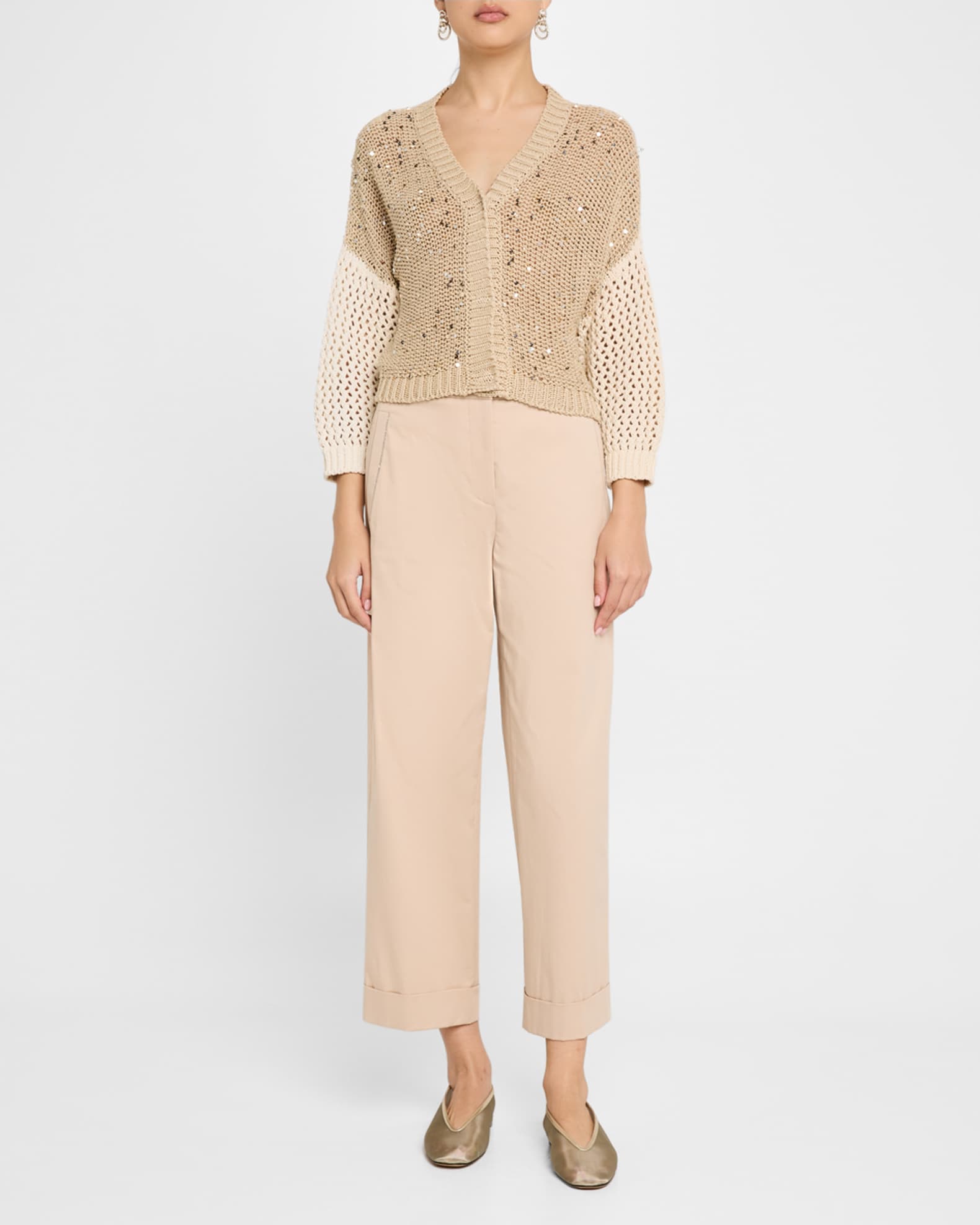 Cropped Chain-Trim Stretch Cotton Pants 1