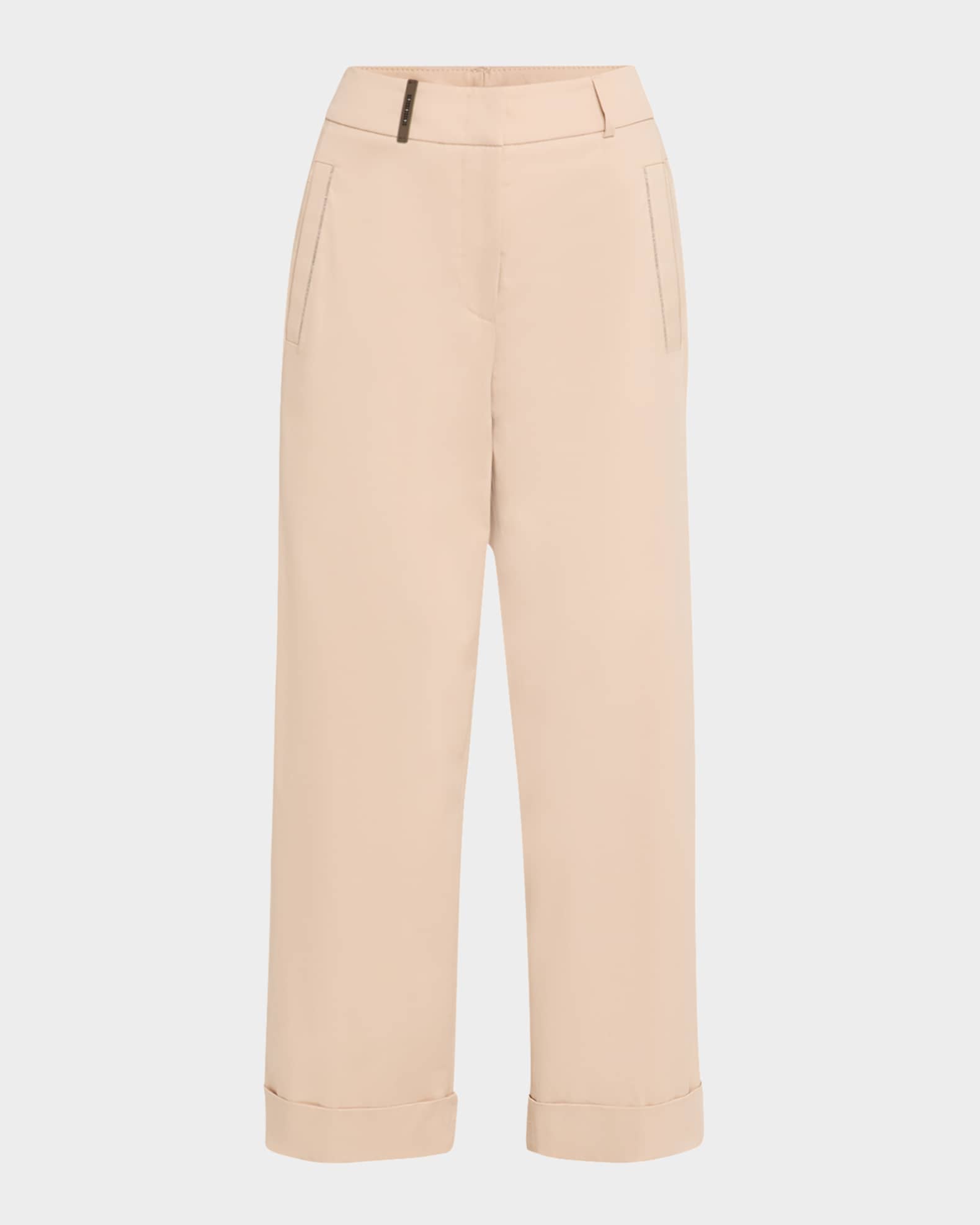 Cropped Chain-Trim Stretch Cotton Pants 0
