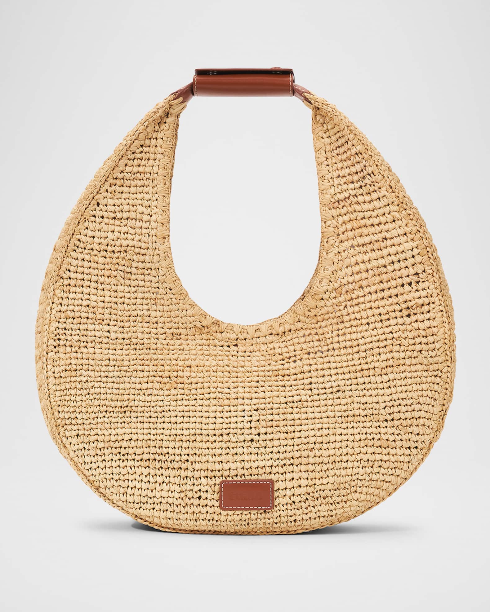 Moon Raffia & Leather Shoulder Bag 1