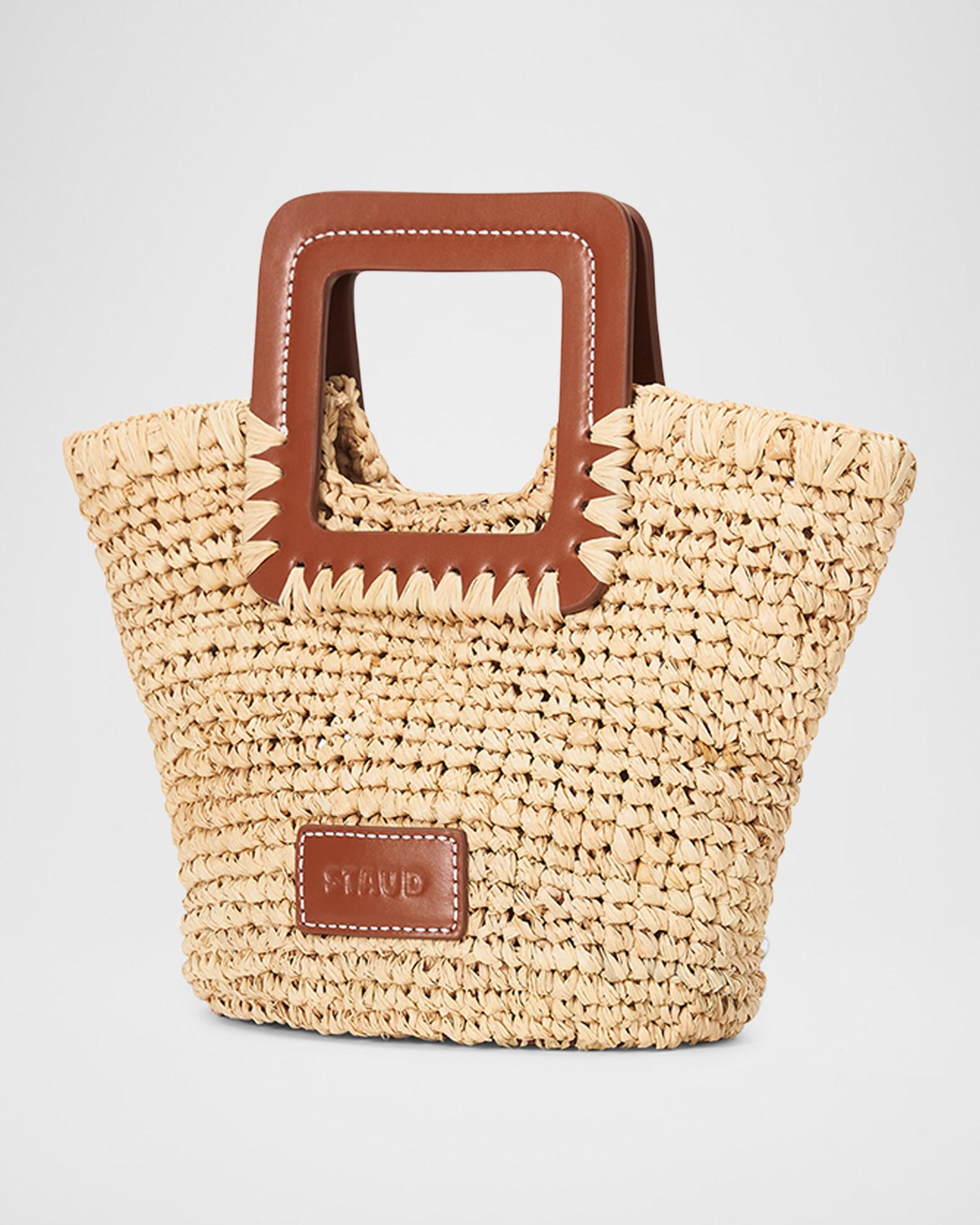 STAUD Shirley Mini Raffia Bucket Bag | Neiman Marcus