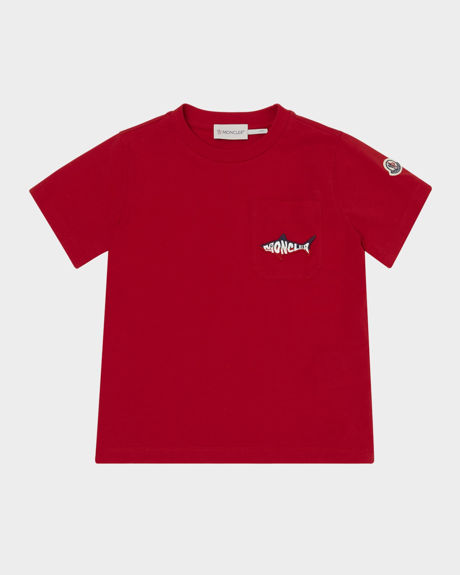 春夏新作モデル Moncler Boy's 12-14 Size T-Shirt, Short-Sleeve Logo Shark トップス