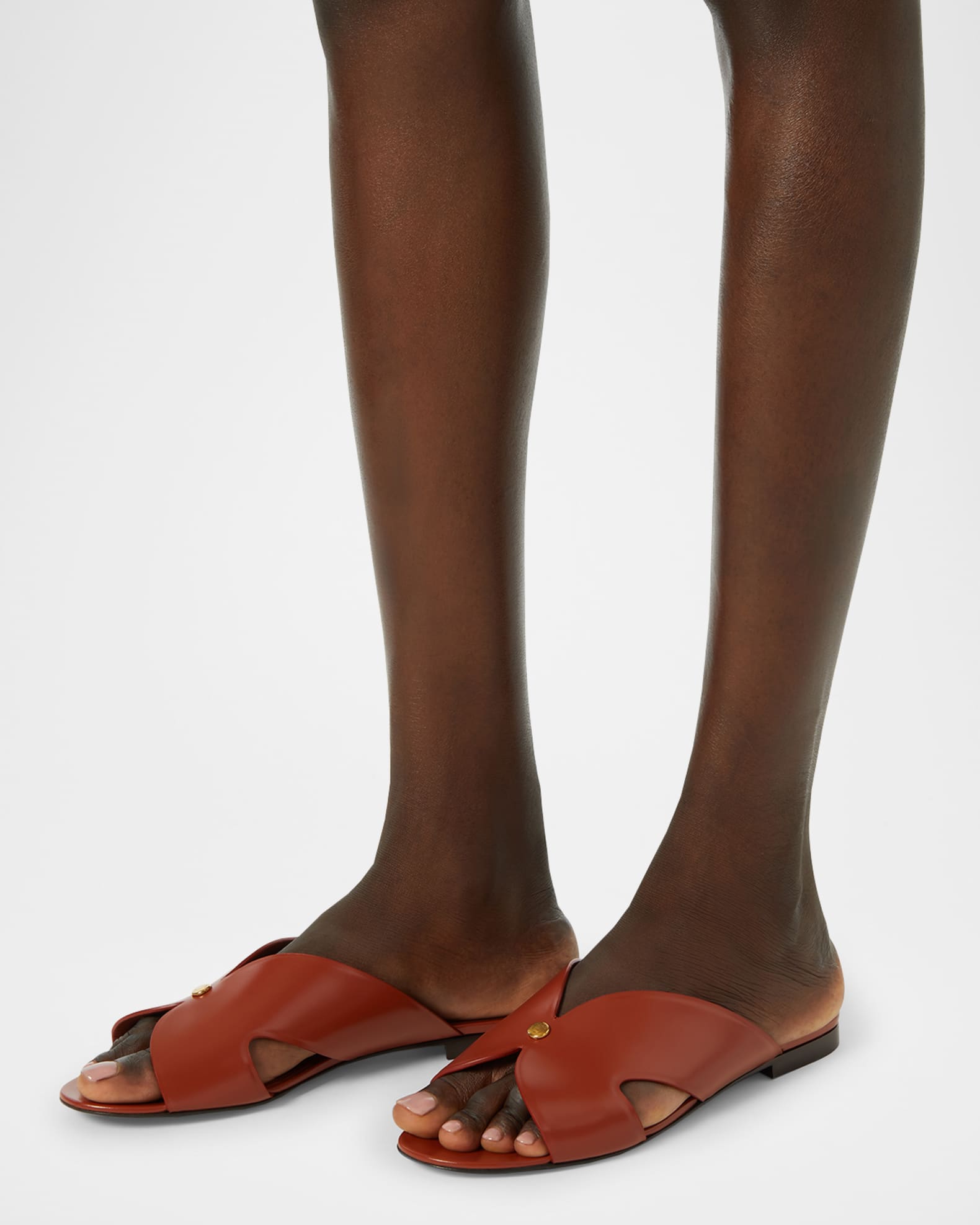 Loro Piana Vera Leather Flat Slide Sandals | Neiman Marcus