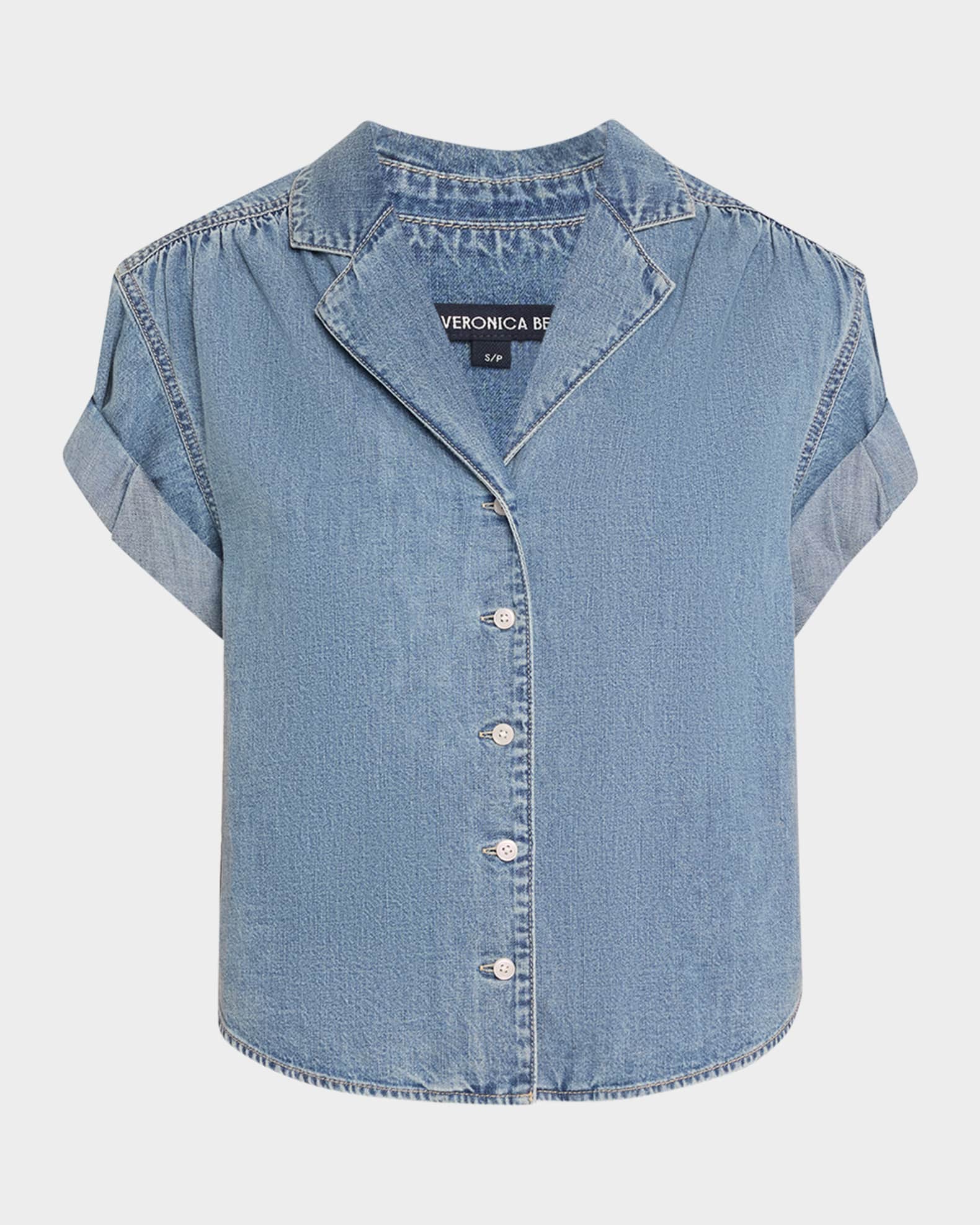 Ilene Denim Cuff-Sleeve Top  0