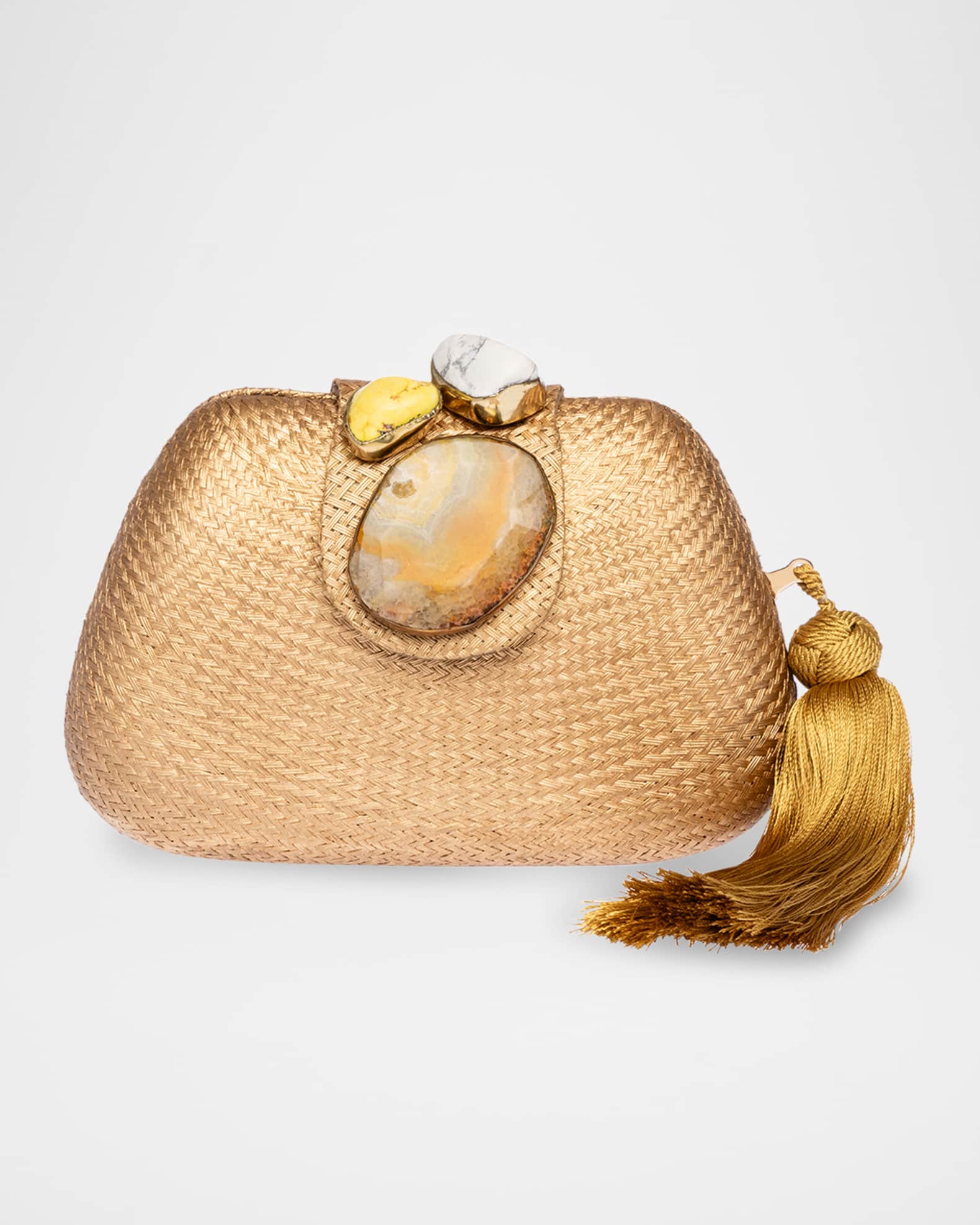 Tamu Stone Tassel Woven Clutch Bag 0