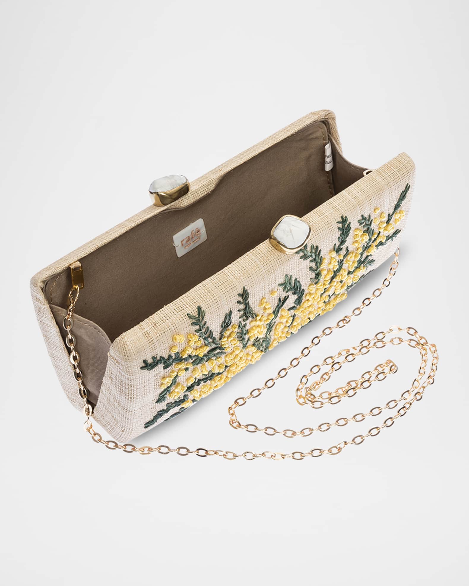 Rafe Alessandra Flower Raffia Long Clutch Bag | Neiman Marcus