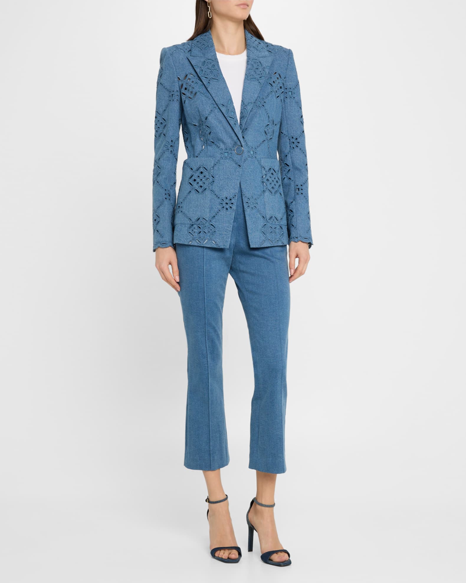 Naira Single-Button Eyelet Denim Jacket 1
