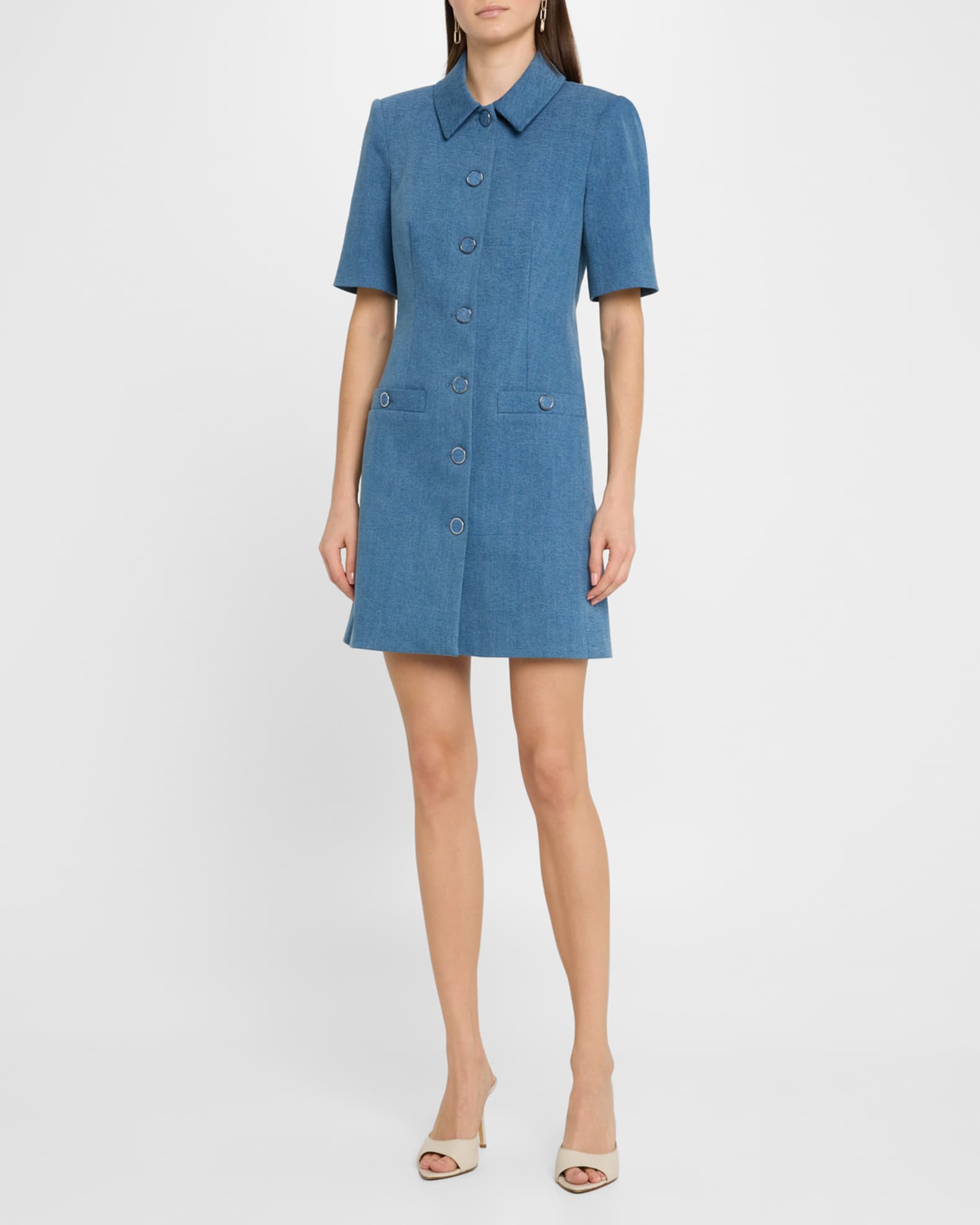 Paige Short-Sleeve Denim Mini Dress 1