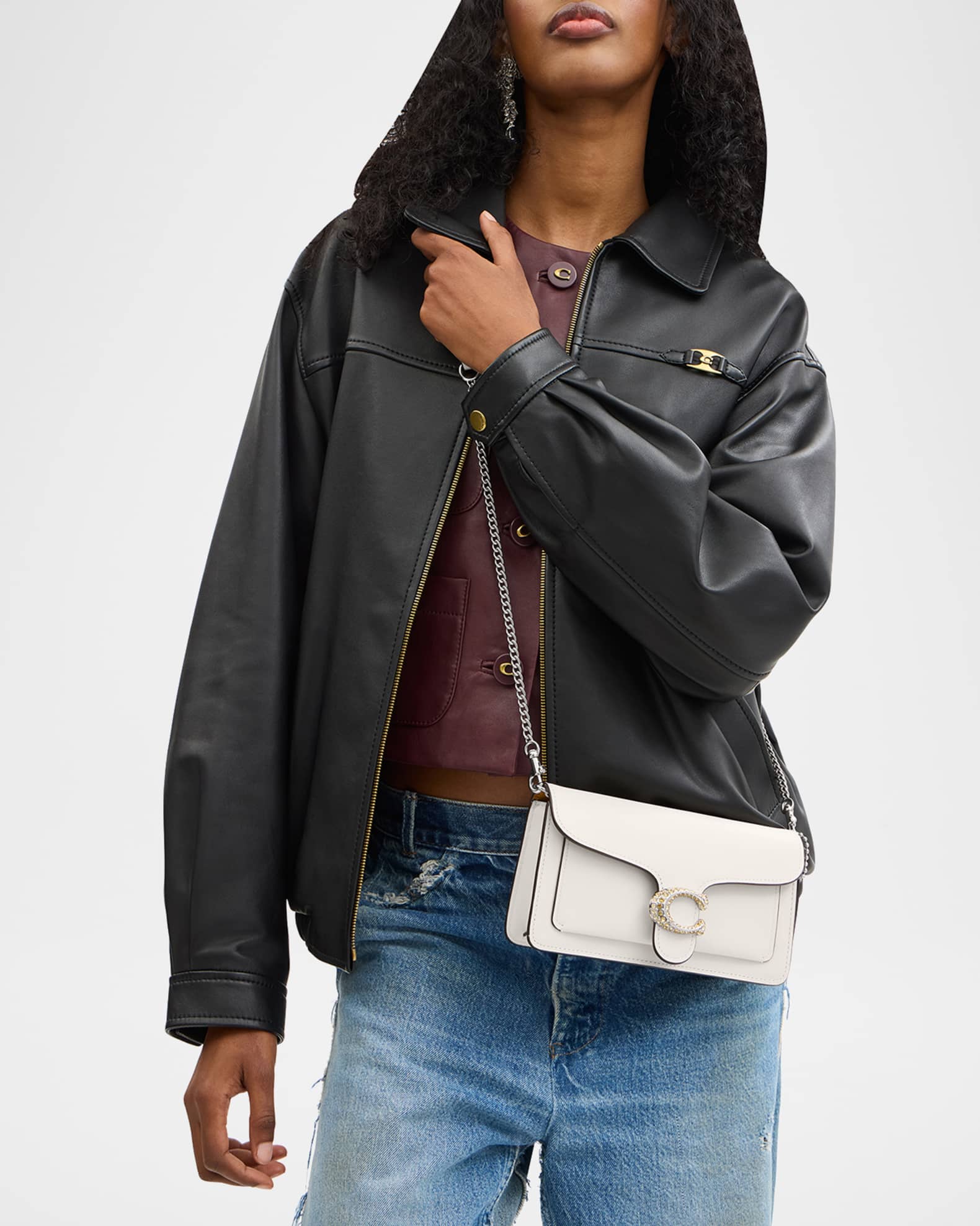 Tabby Leather Clutch Bag with Chain 1
