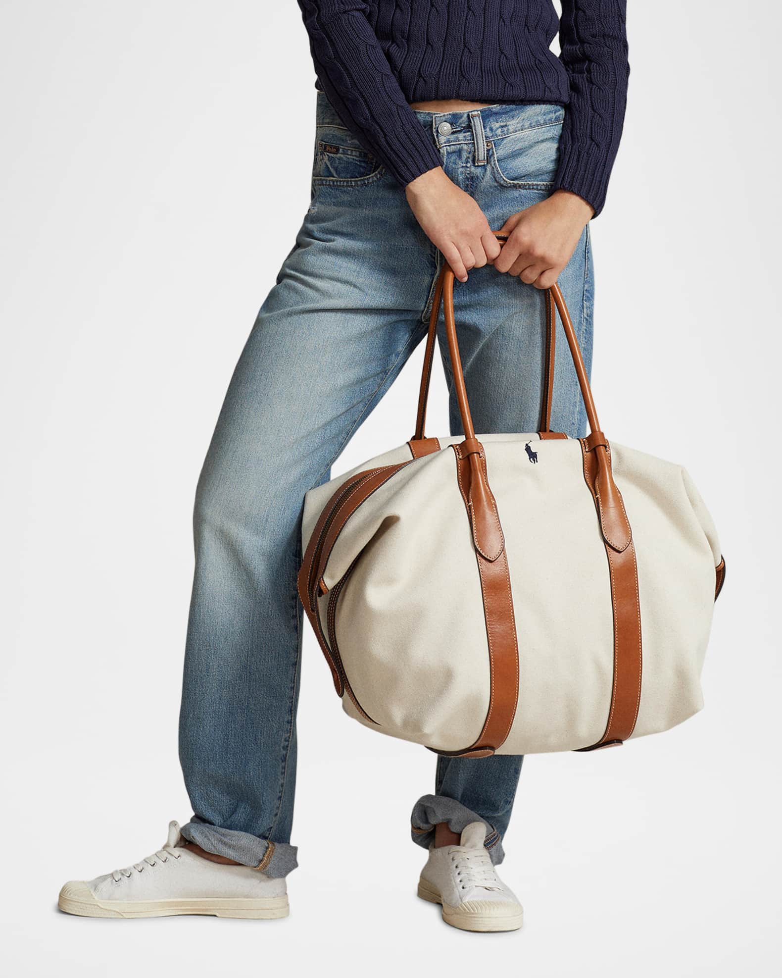 Polo Ralph Lauren XL Canvas and Leather Tote Bag | Neiman Marcus