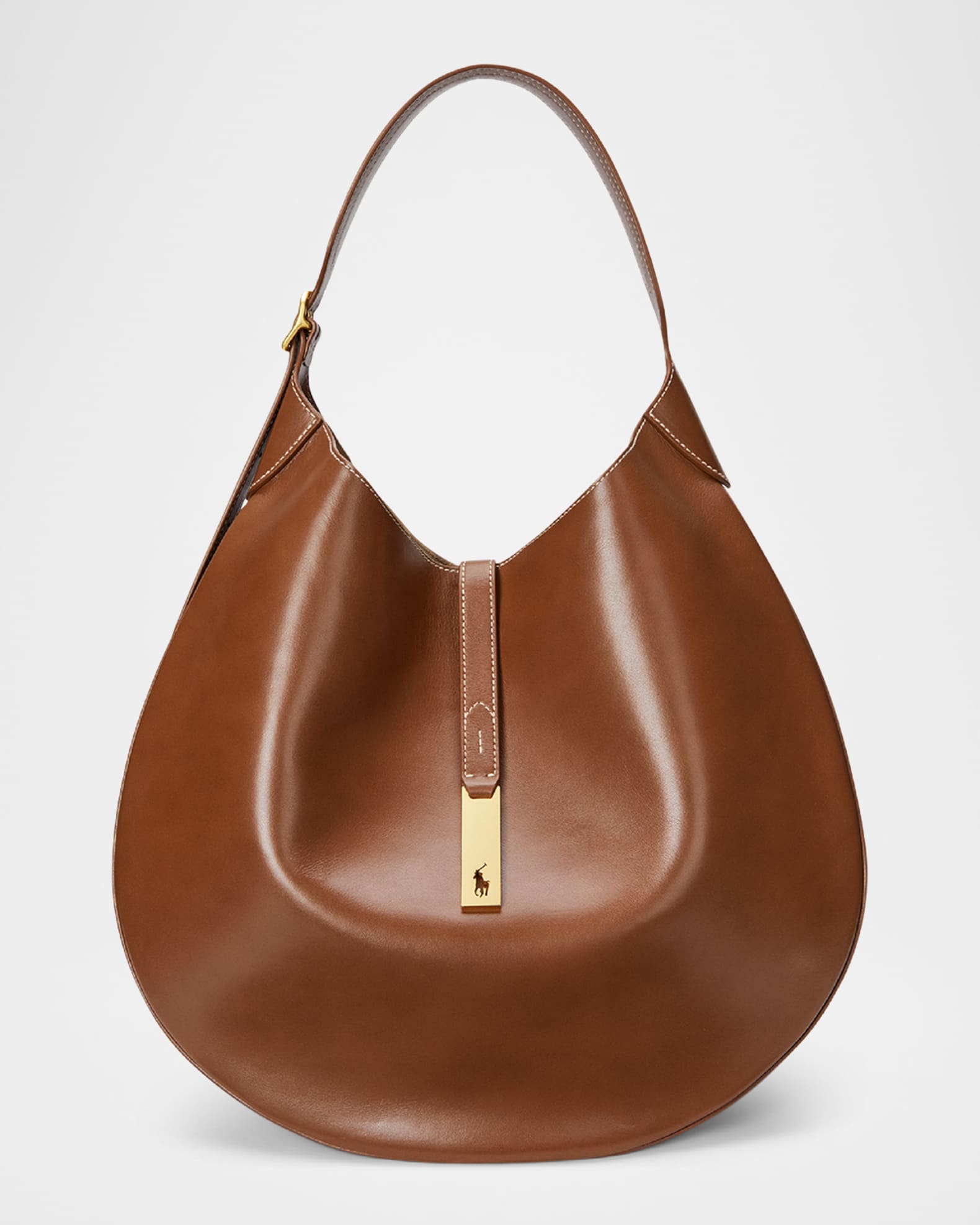 ショルダーバッグ・ポシェット POLO RALPH LAUREN BROWN LEATHER SHOULDER BAG Polo Ralph Lauren Polo ID Medium Leather Shoulder Bag
