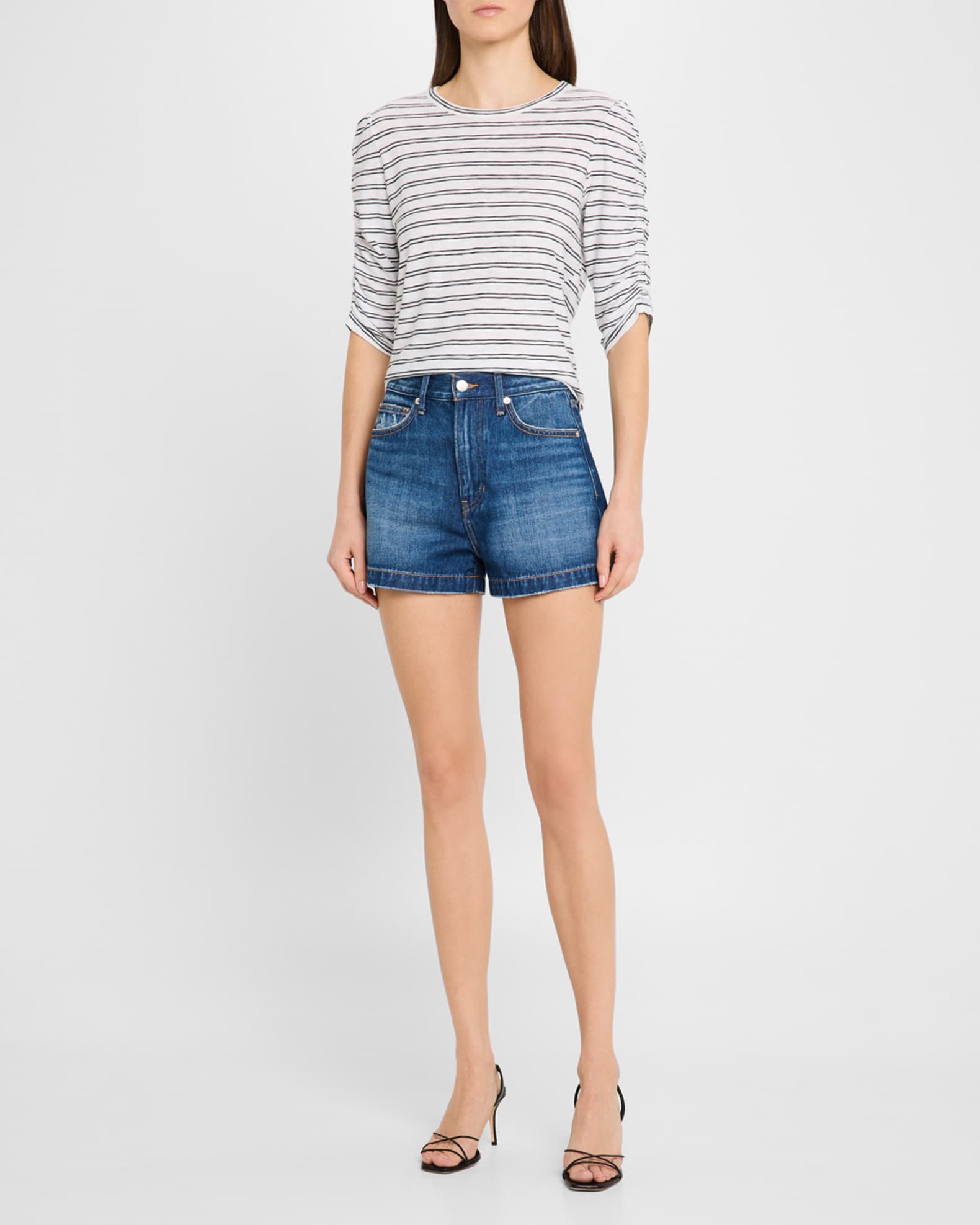 Waldorf Stripe Ruched-Sleeve Tee 1