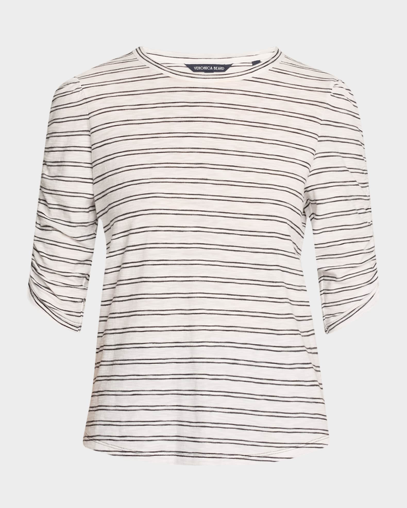 Waldorf Stripe Ruched-Sleeve Tee 0