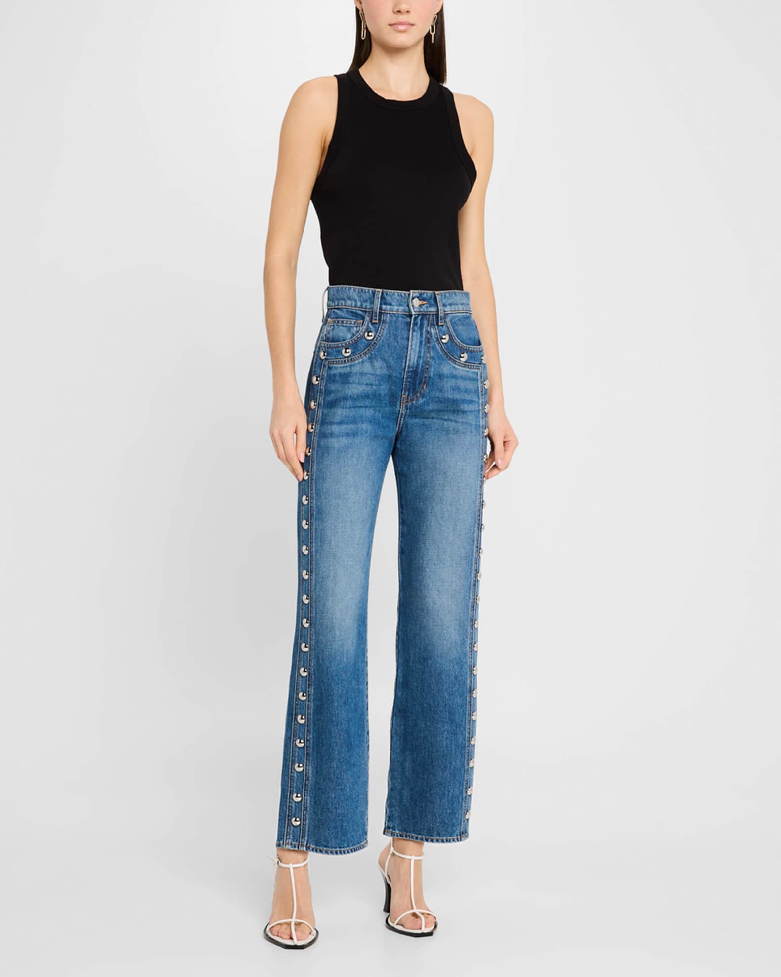 Dylan Studded High-Rise Straight Ankle Jeans 1