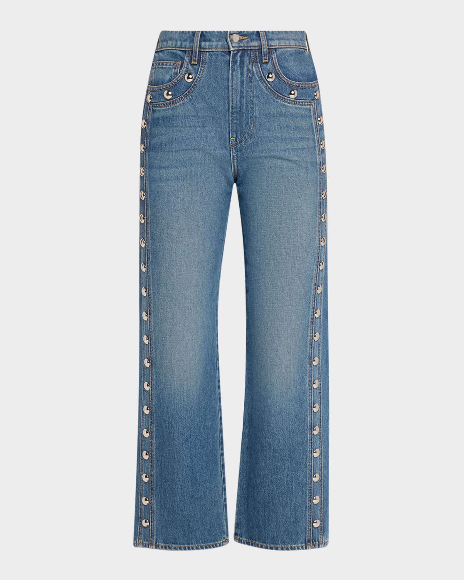 Dylan Studded High-Rise Straight Ankle Jeans 0