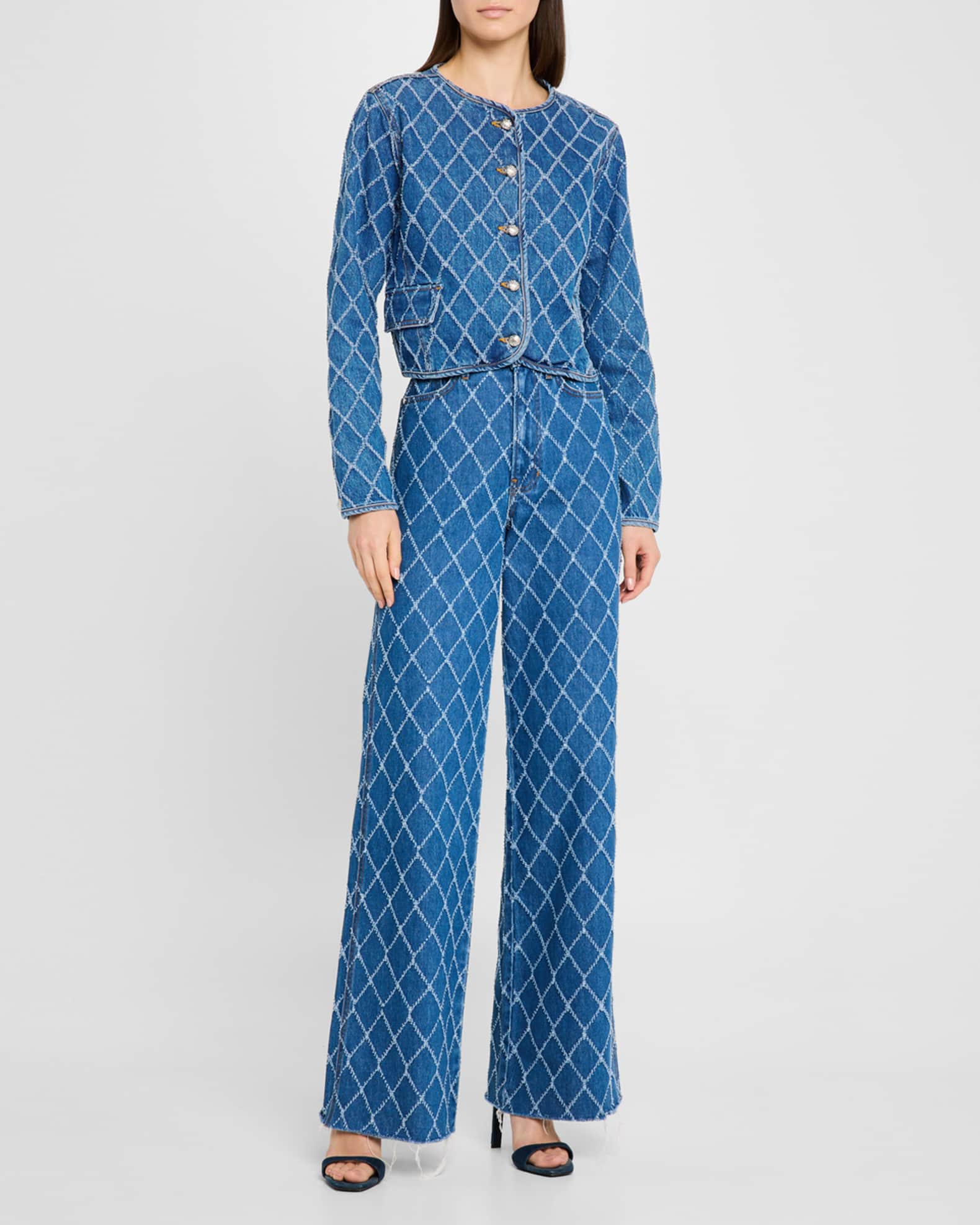 Taylor Diamond-Print High-Rise Wide-Leg Jeans 1
