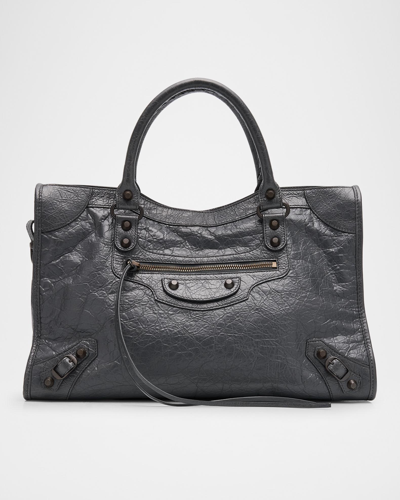 Balenciaga Le City Medium Crinkled Leather Top-Handle Bag | Neiman Marcus