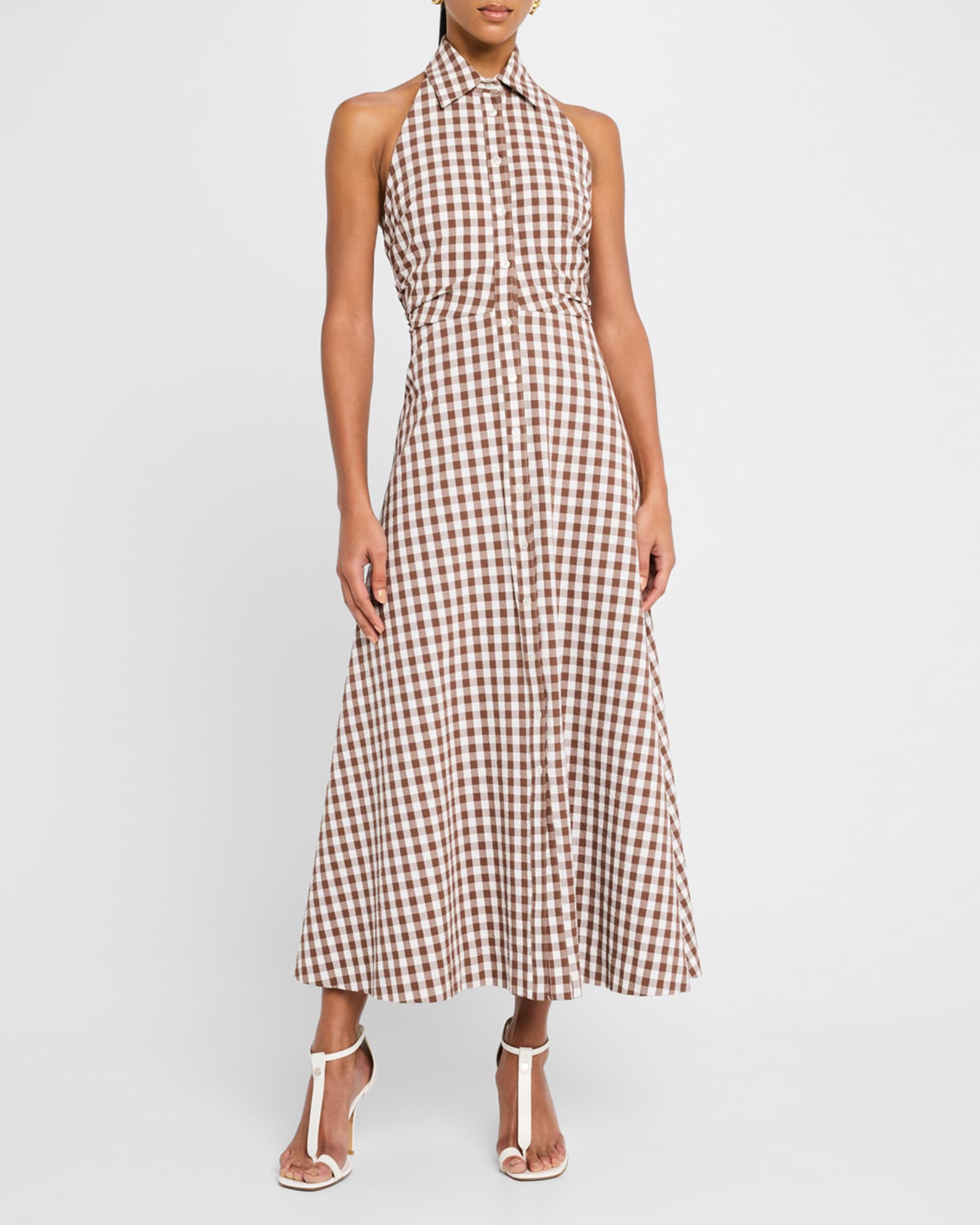 Mackey Button-Front Gingham Midi Dress 1
