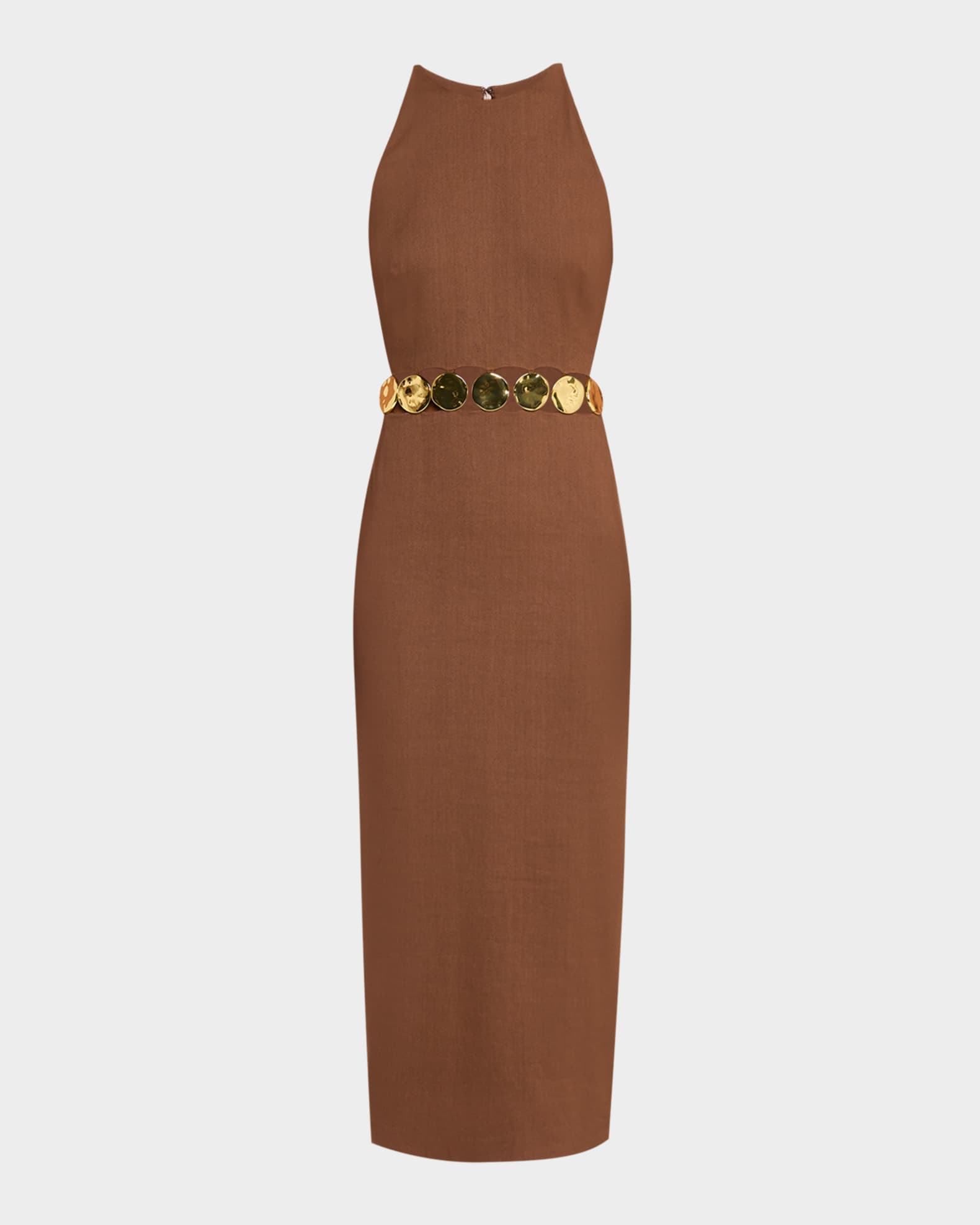 Isla Gold-Disc Linen Midi Dress 0