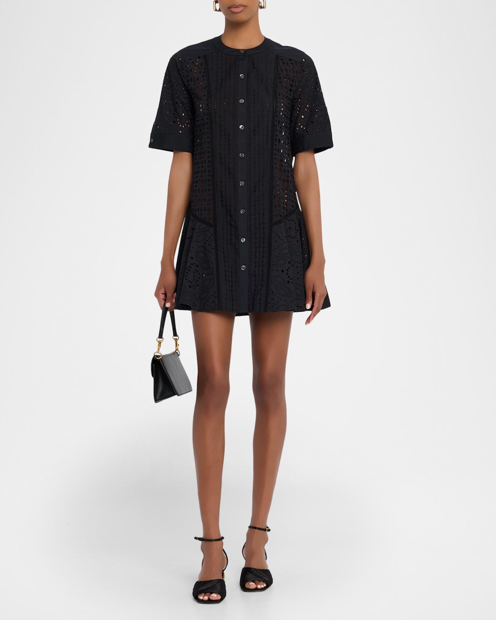 Veronica Beard Dara Short-Sleeve Cotton Eyelet Mini Dress | Neiman