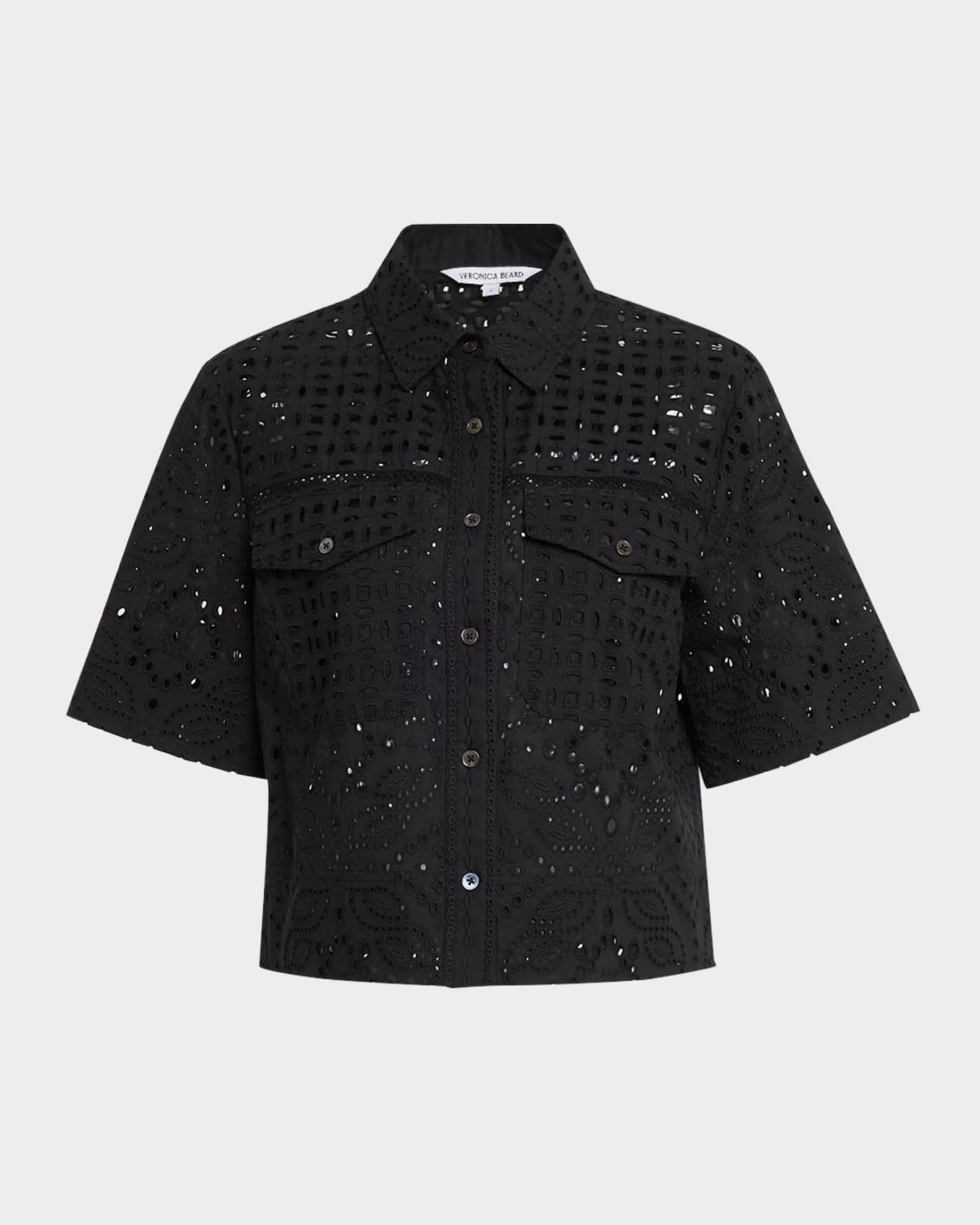 Spruce Button-Front Eyelet Top  0