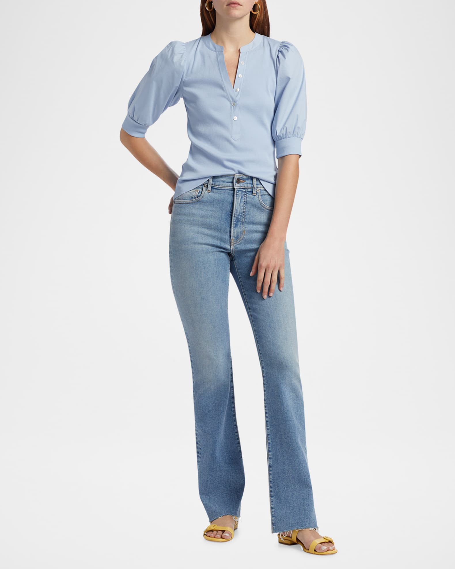 Coralee Puff Sleeve Button-Front Top 1