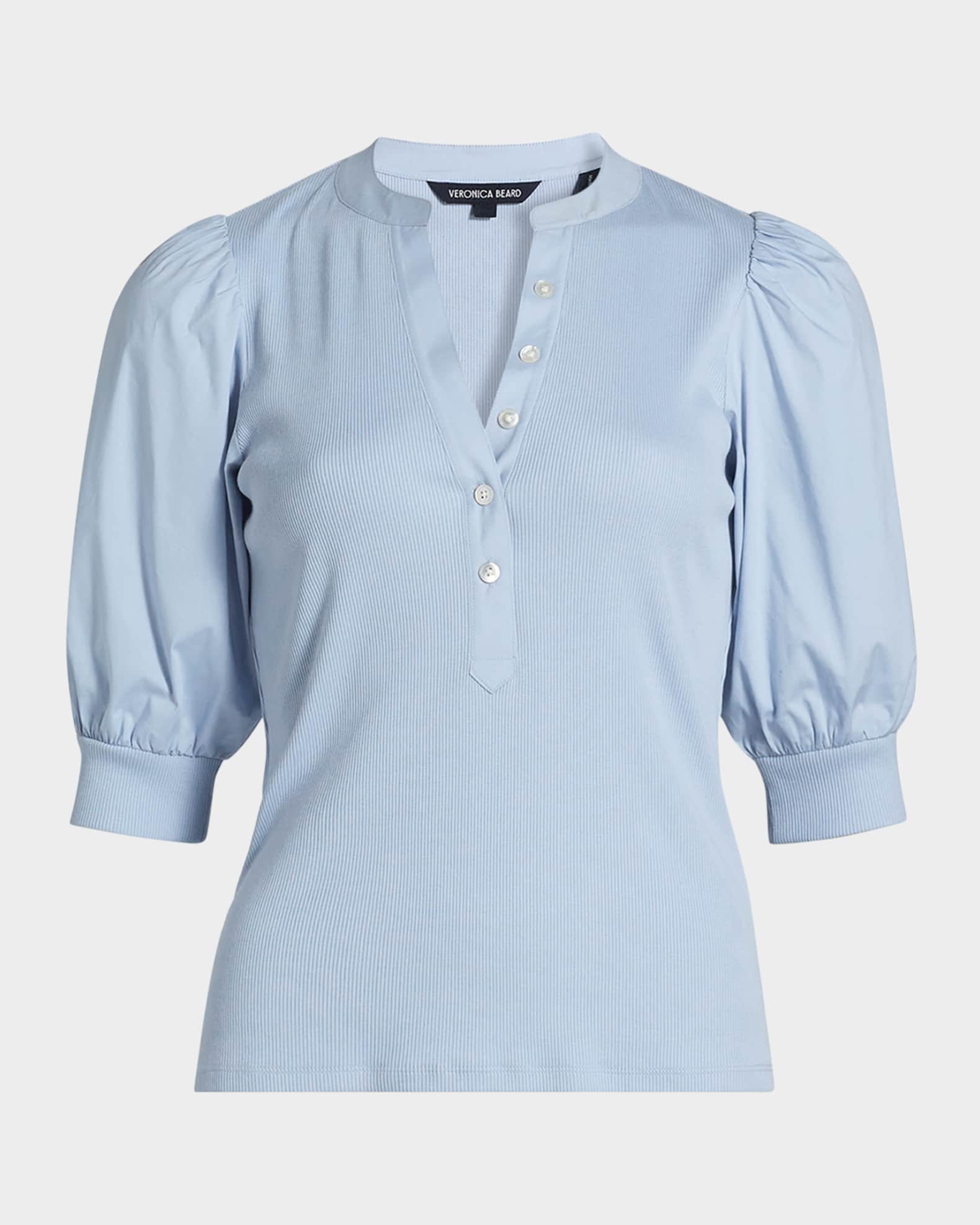 Coralee Puff Sleeve Button-Front Top 0