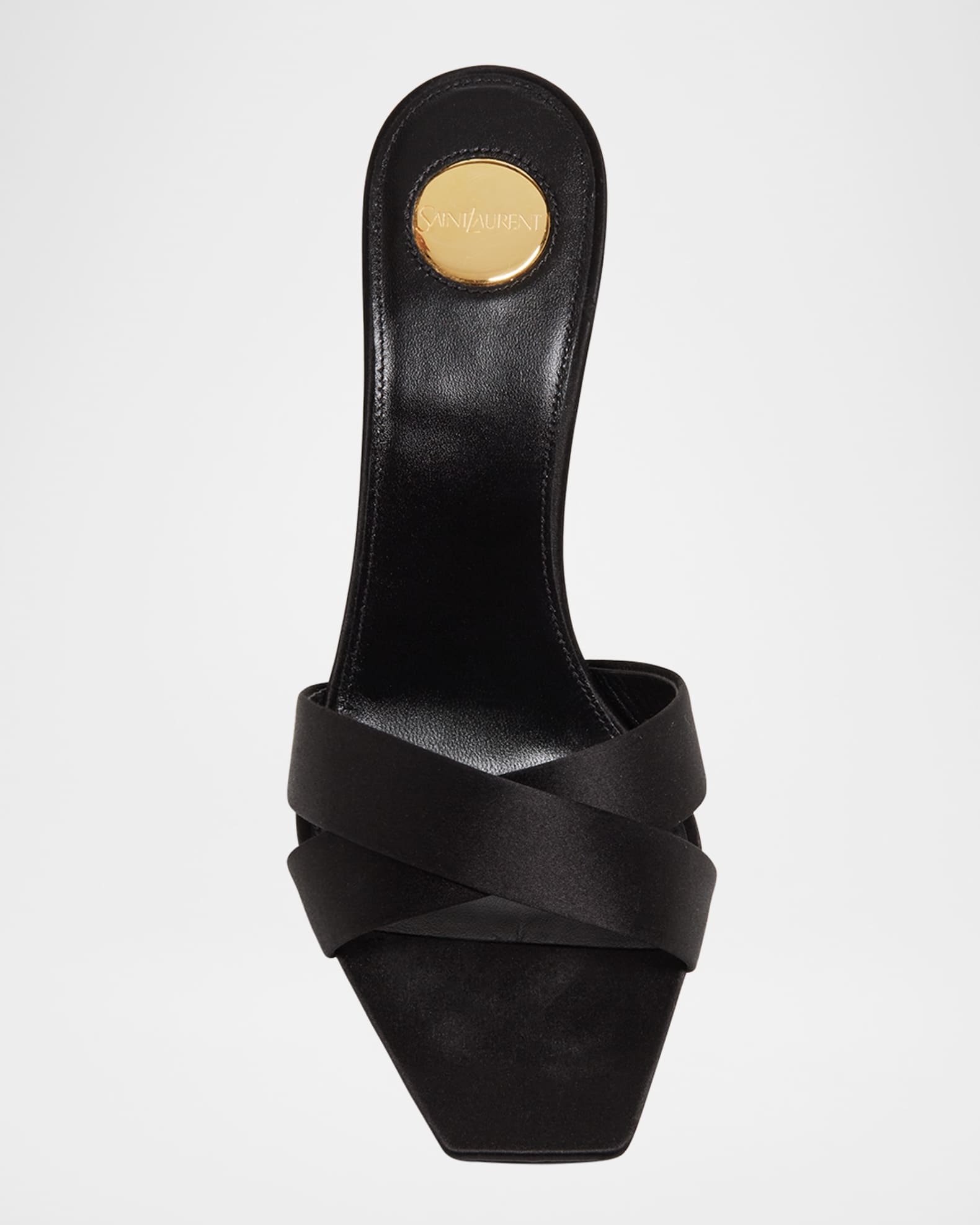 Saint Laurent Opyum YSL Logo-Heel Satin Slide Sandals