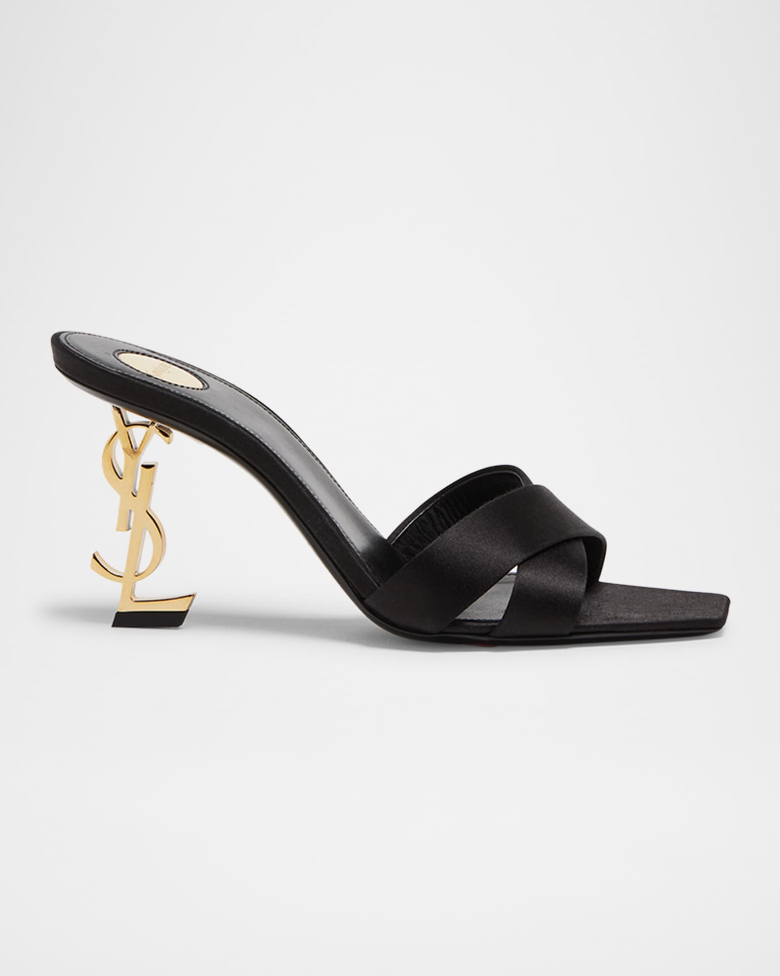 Saint Laurent Opyum YSL Logo-Heel Satin Slide Sandals