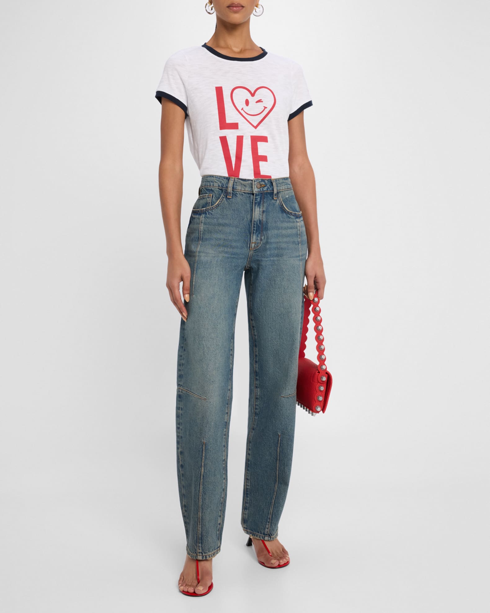 Short-Sleeve Love Heart Smiley Ringer Tee 1
