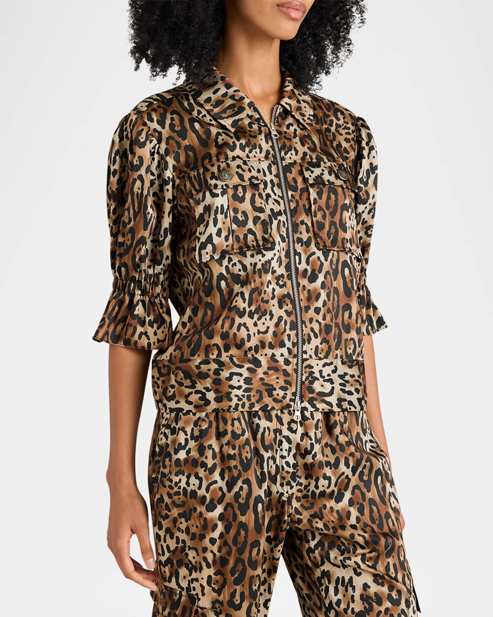 Cinq a Sept Holly Leopard Short-Sleeve Jacket | Neiman Marcus