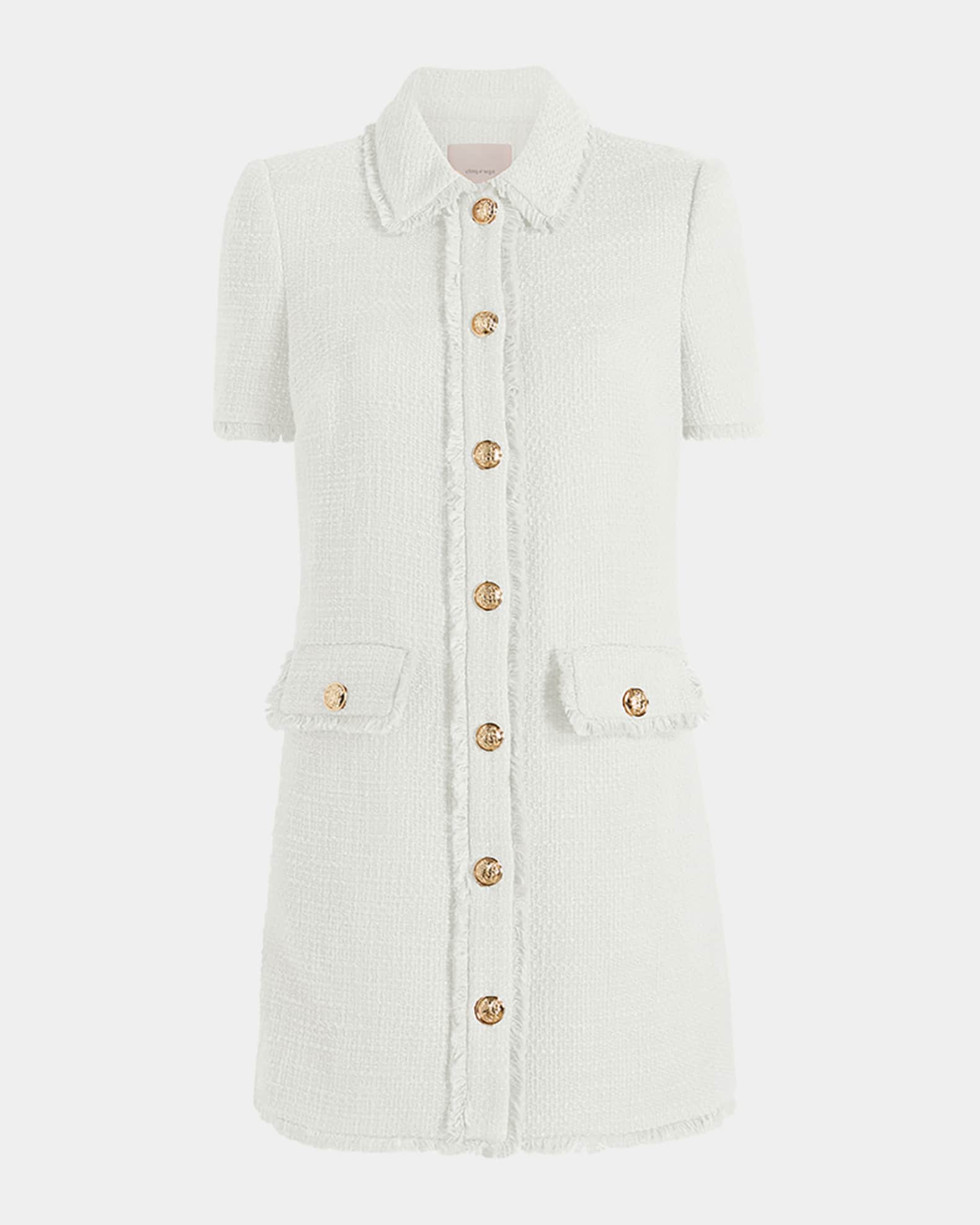 Pammy Button-Front Tweed Mini Dress 0