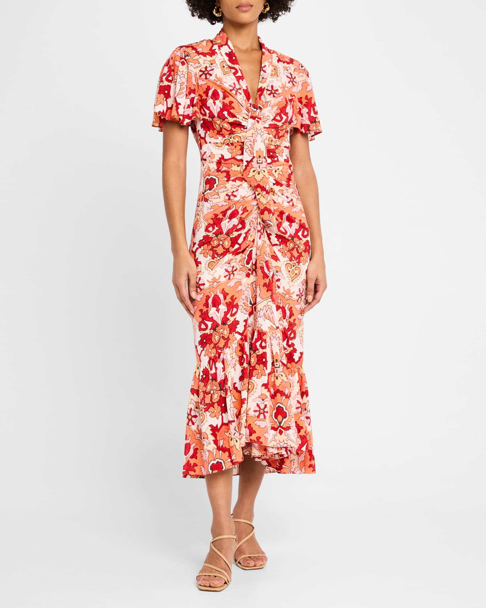 Peeta Ruched Damask Midi Dress 1