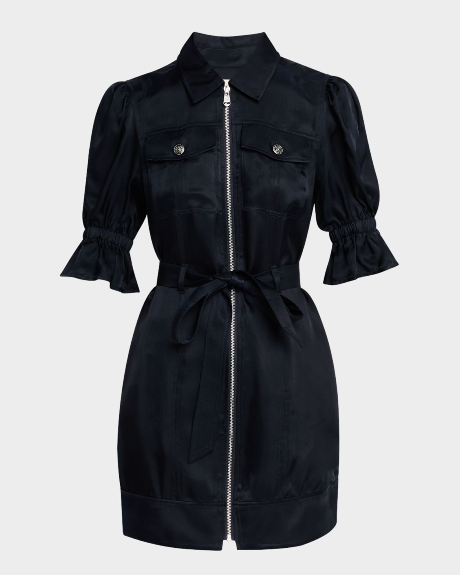 Holly Puff-Sleeve Zip-Front Mini Dress 0