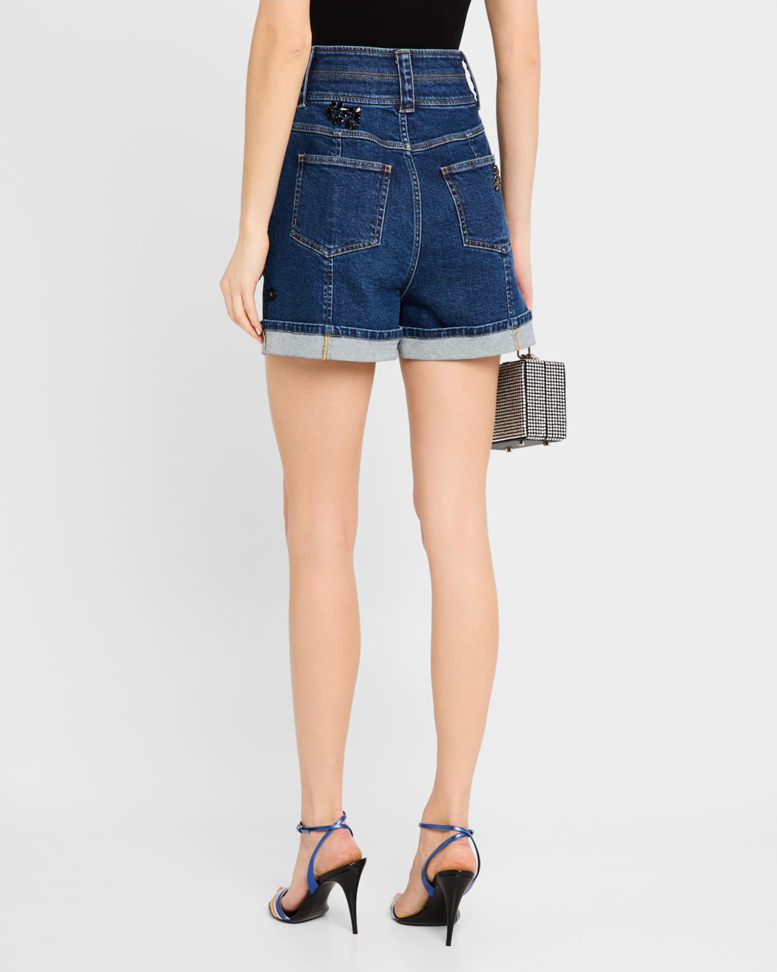 Cinq a Sept Crystal Double-Waistband Denim Shorts | Neiman