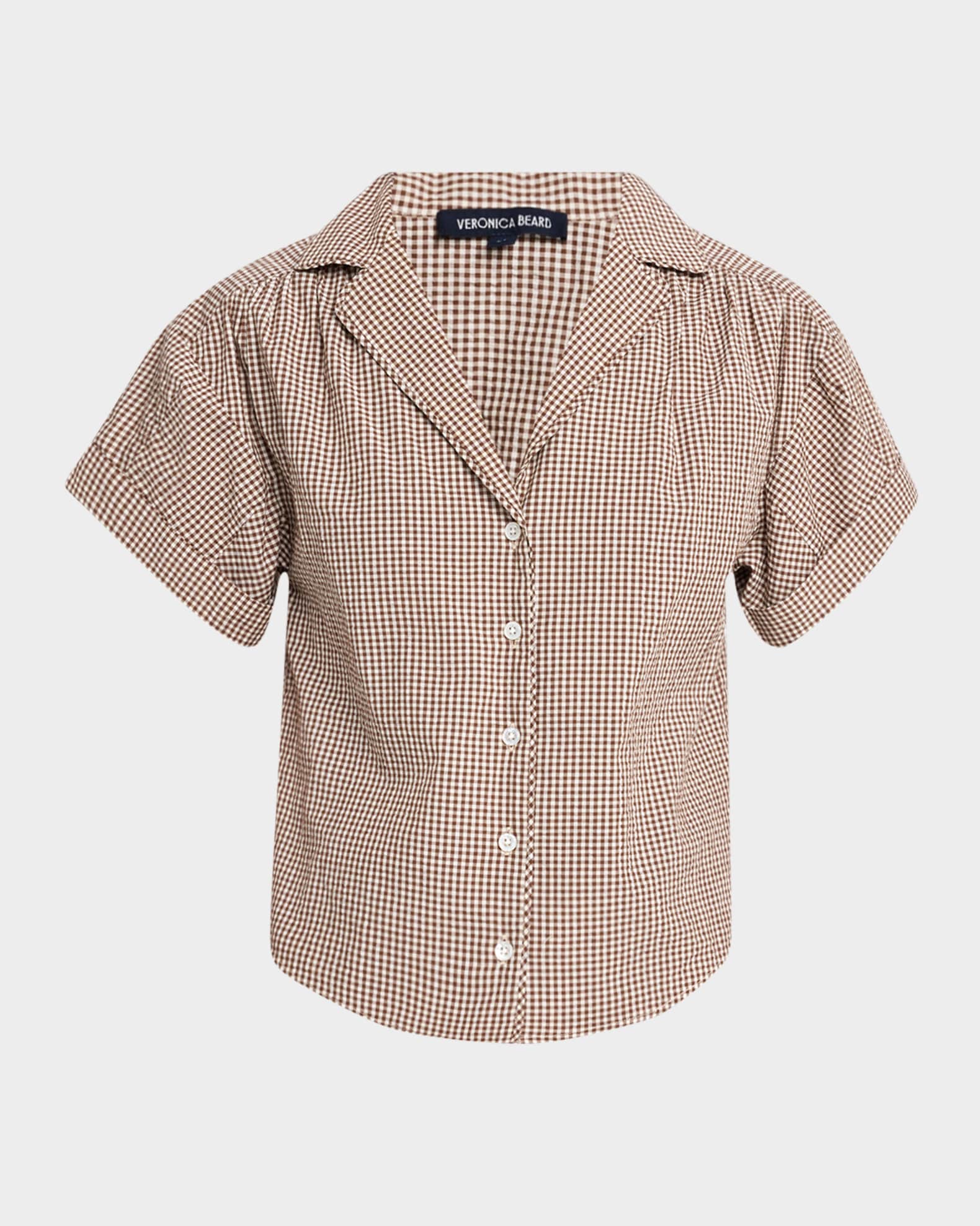 Ilene Gingham Cuff-Sleeve Top  0