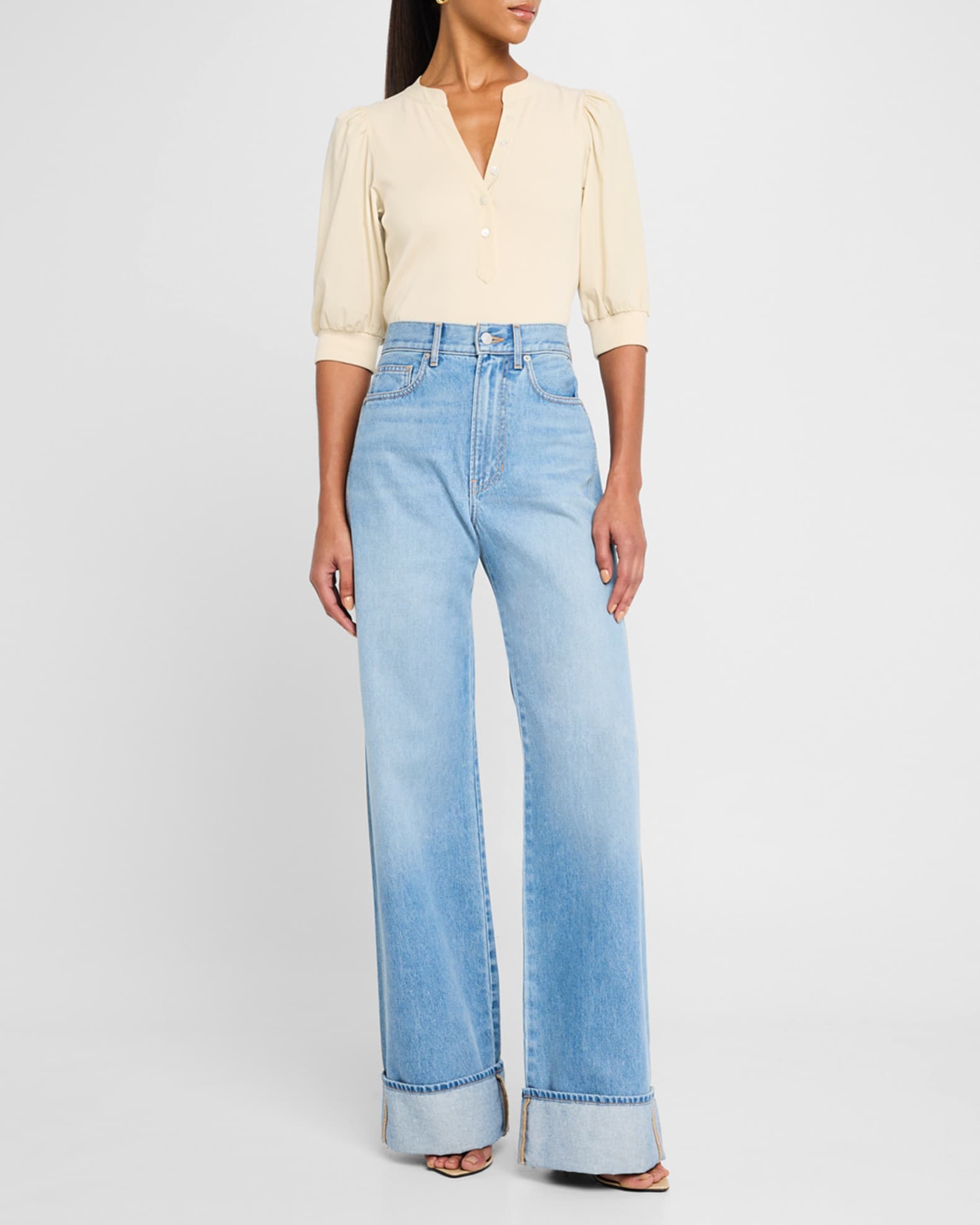 Coralee Puff Sleeve Button-Front Top 1
