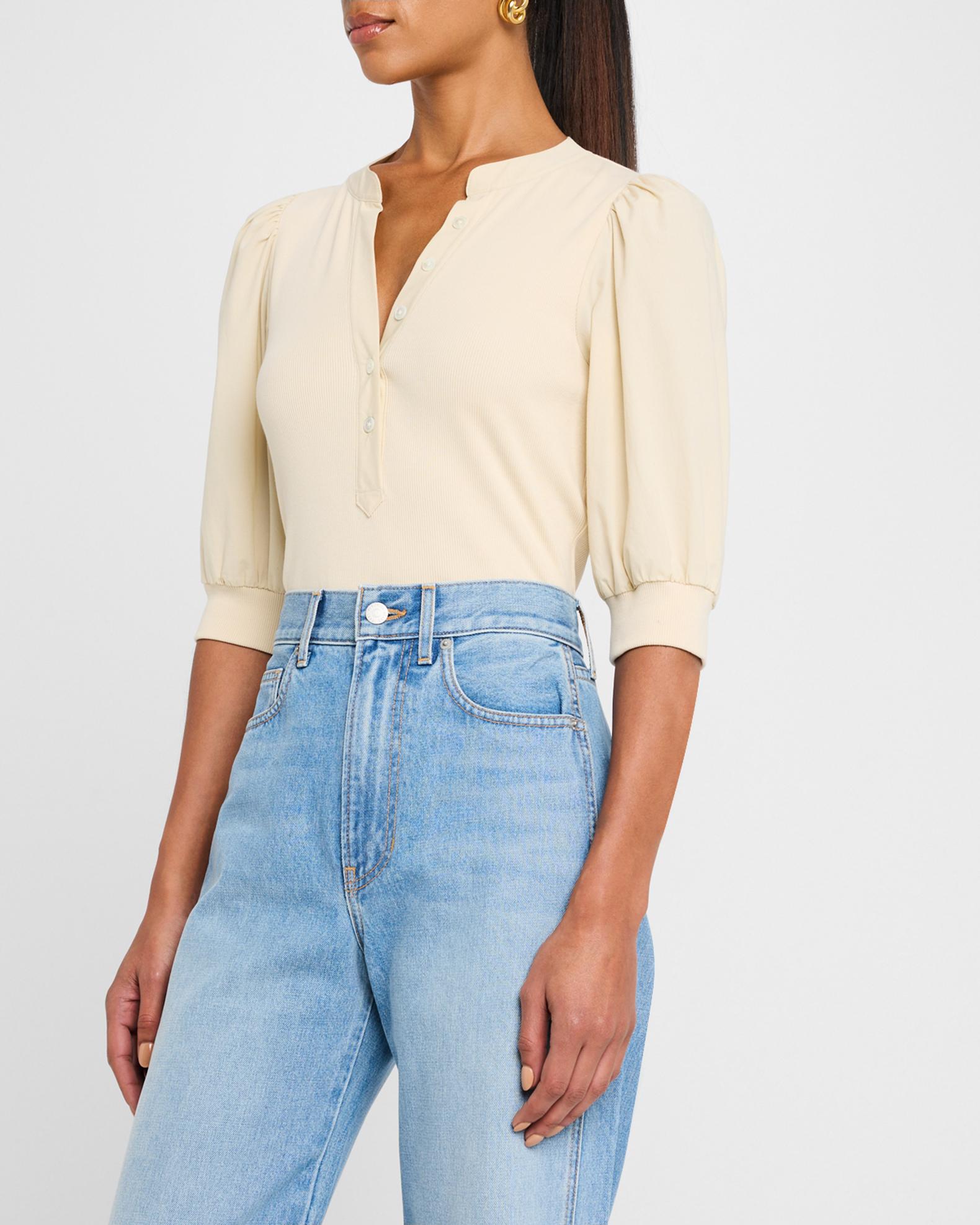 Veronica Beard Coralee Puff Sleeve Button-Front Top | Neiman Marcus