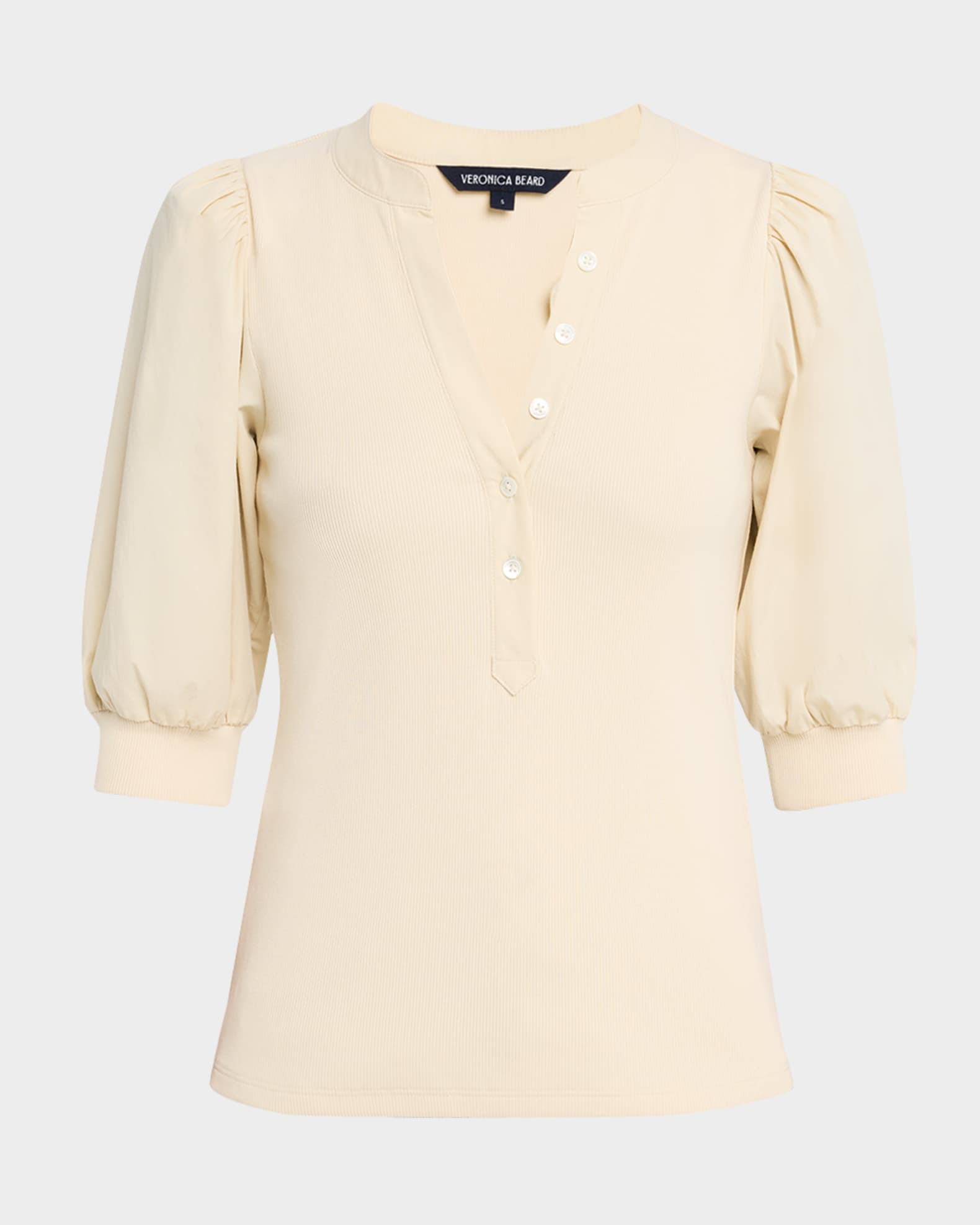 Coralee Puff Sleeve Button-Front Top 0
