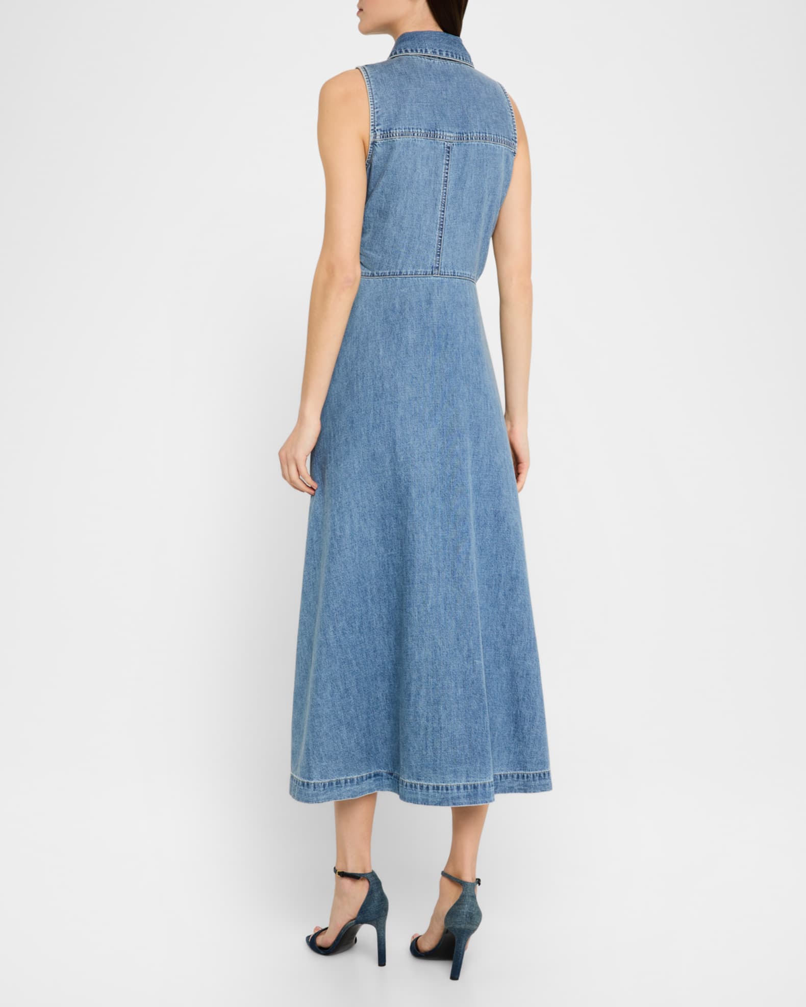 denim dress with front zipper Brielle Zip-Front Denim Midi Dress L